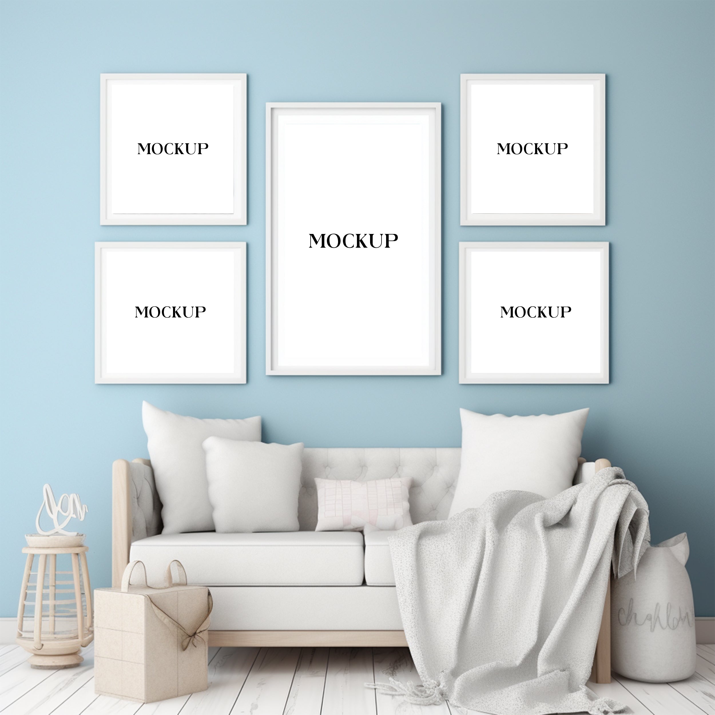 Modern Minimalist Living Room Art Mockup with Large Canvas Set of 50