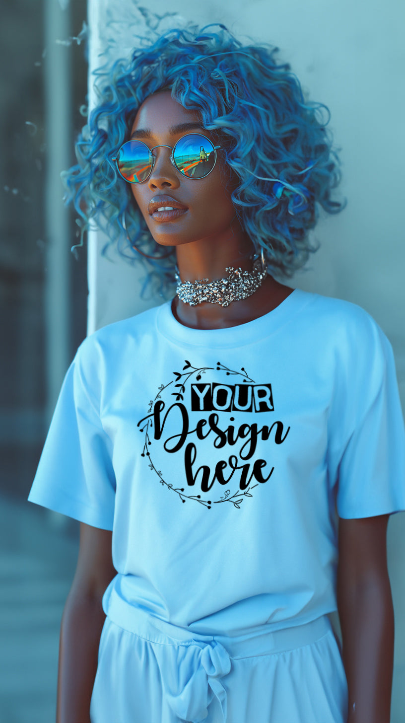 Chic T-Shirt Art Print with Customizable Design Space and Vibrant Accents