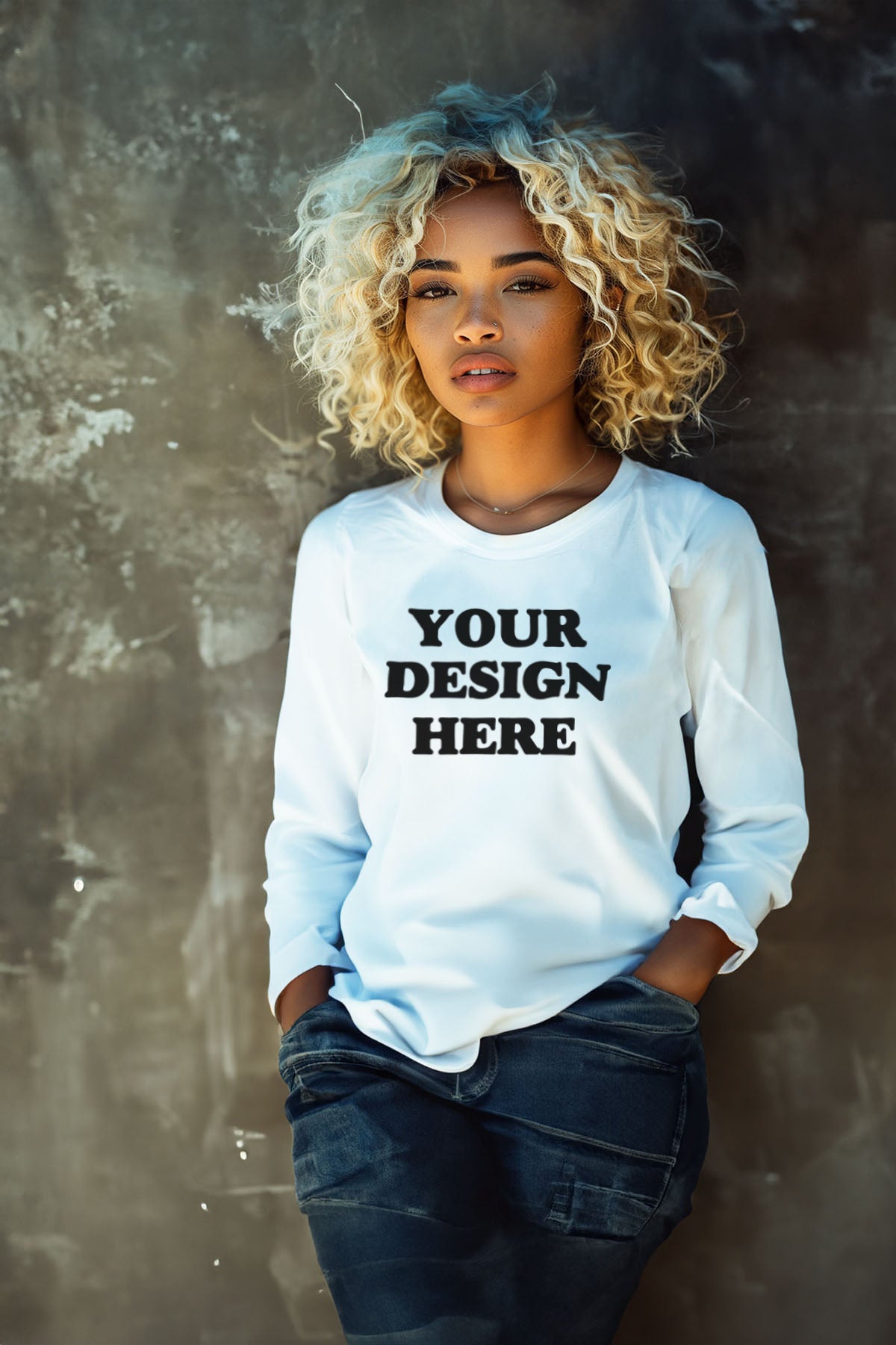 Minimalist Long-Sleeve T-Shirt Art Print with Customizable Design Zone