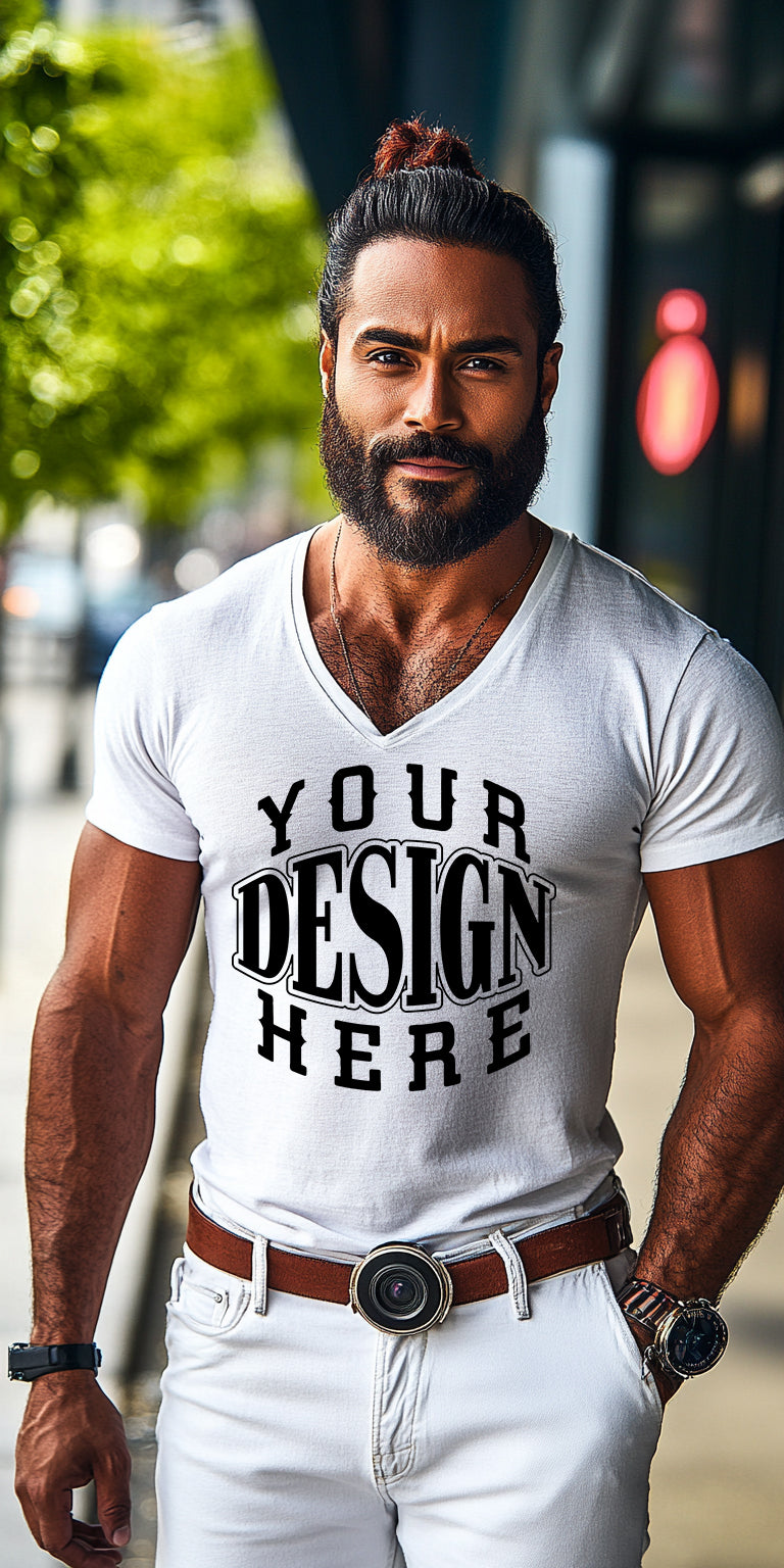 Bold V-Neck T-Shirt Art Print with Customizable Design Zone