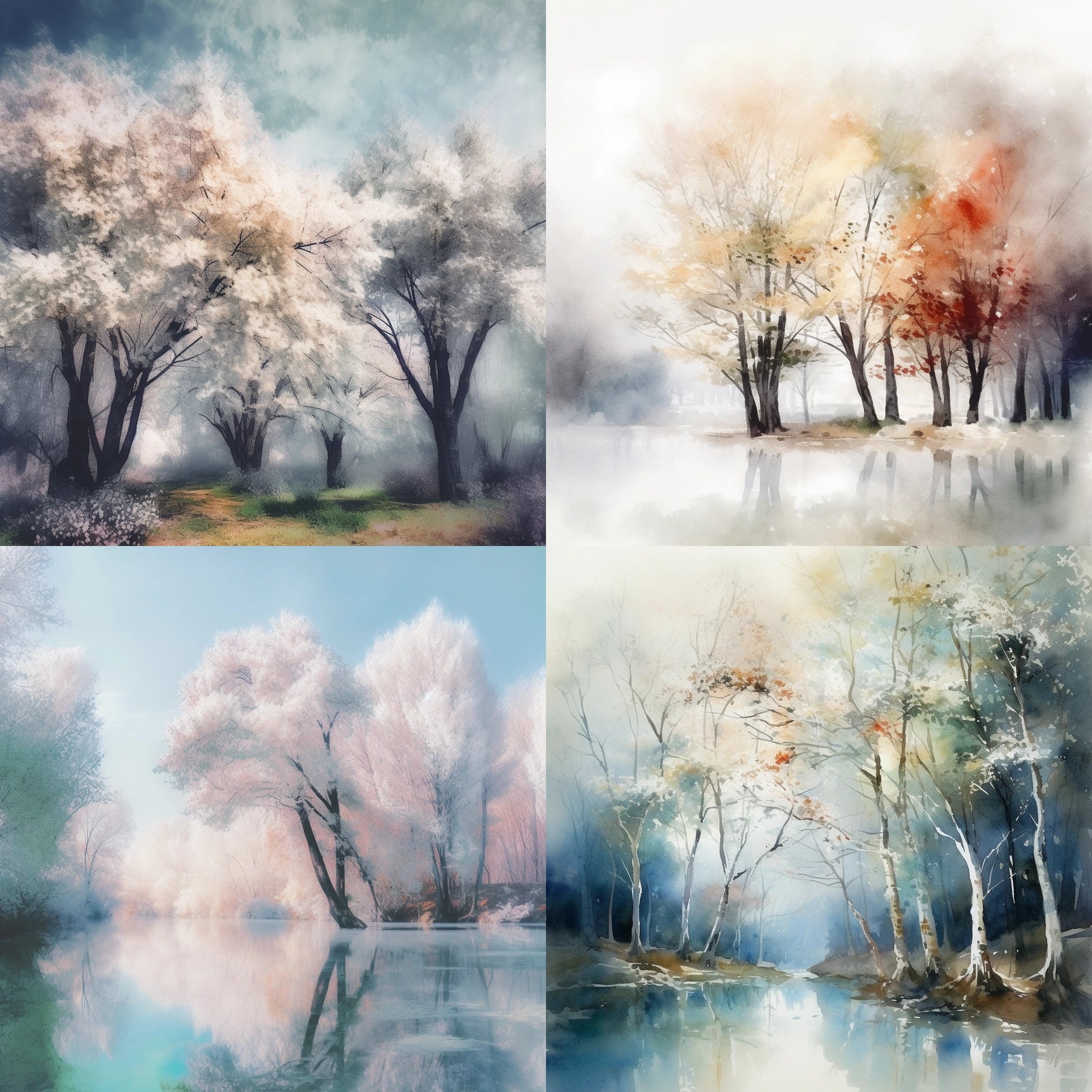 Dreamscapes of Nature: 4-Piece Watercolor Digital Art Bundle