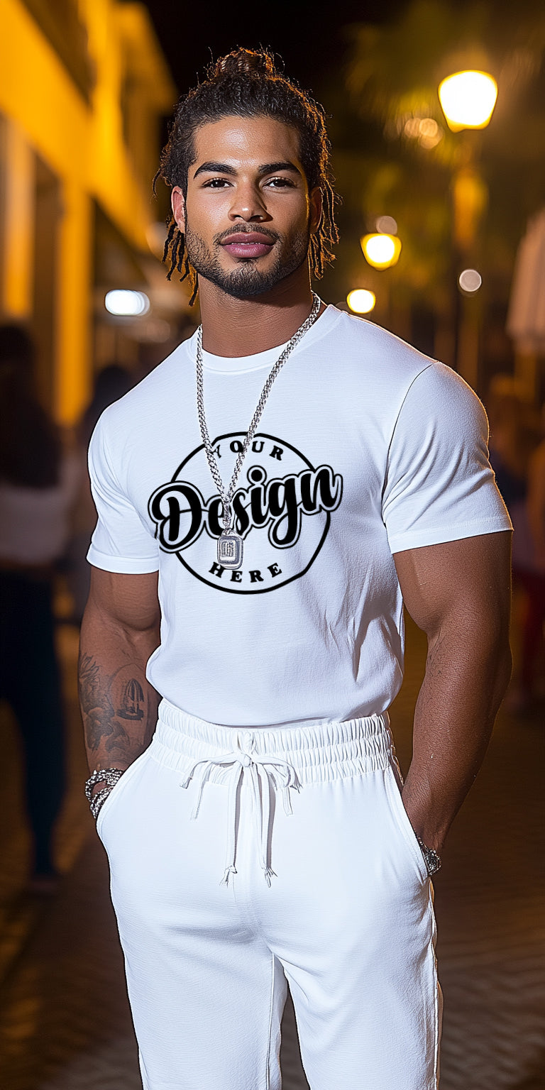 Urban Nightlife Printed T-Shirt Art with Customizable Design Zone