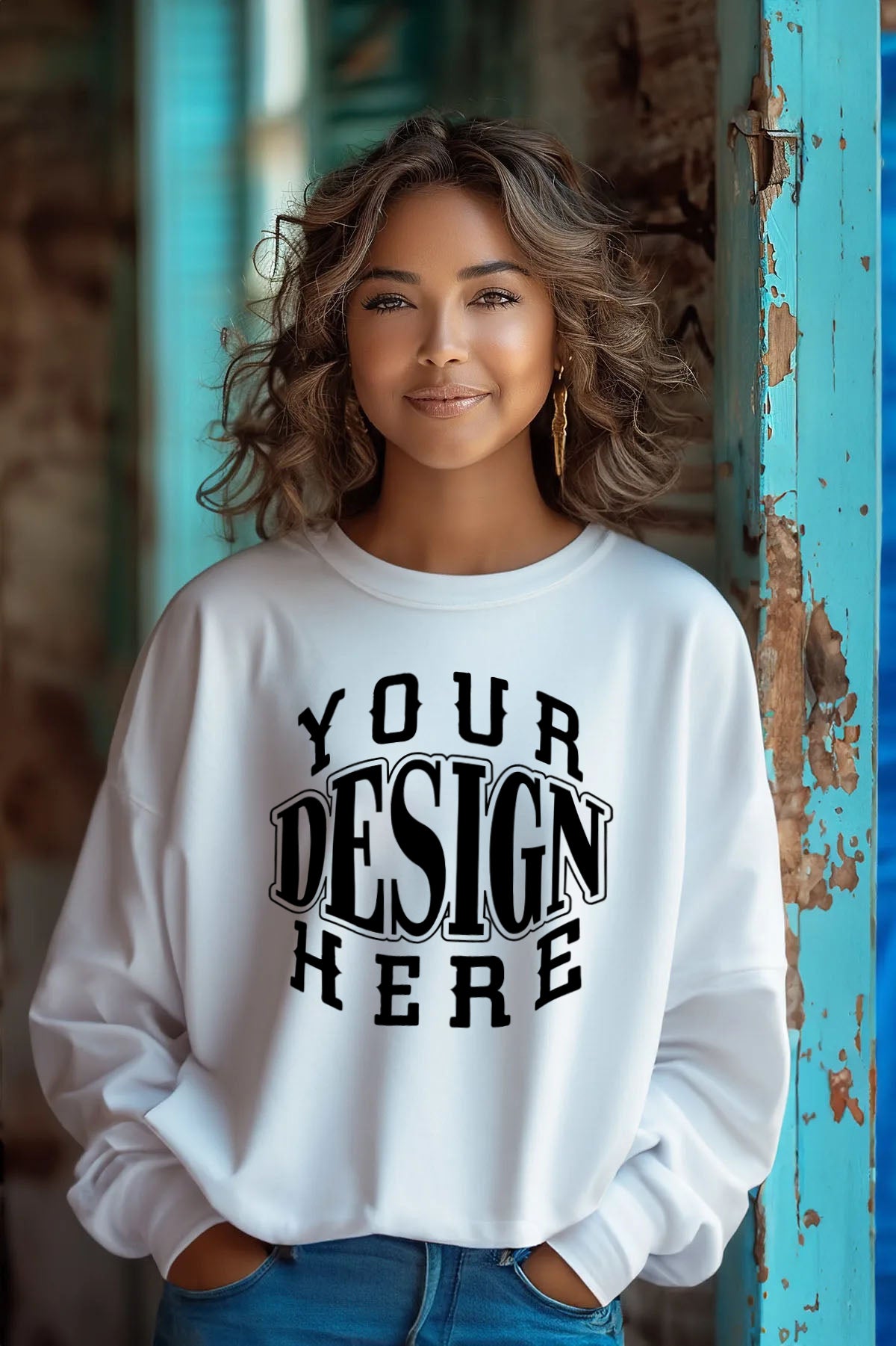 Elegant White Sweatshirt Art Print with Customizable Design Area