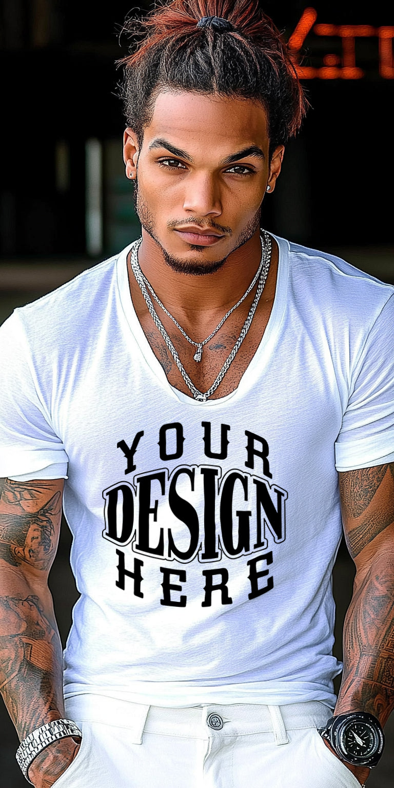 Bold V-Neck T-Shirt Mockup with Customizable Design Area