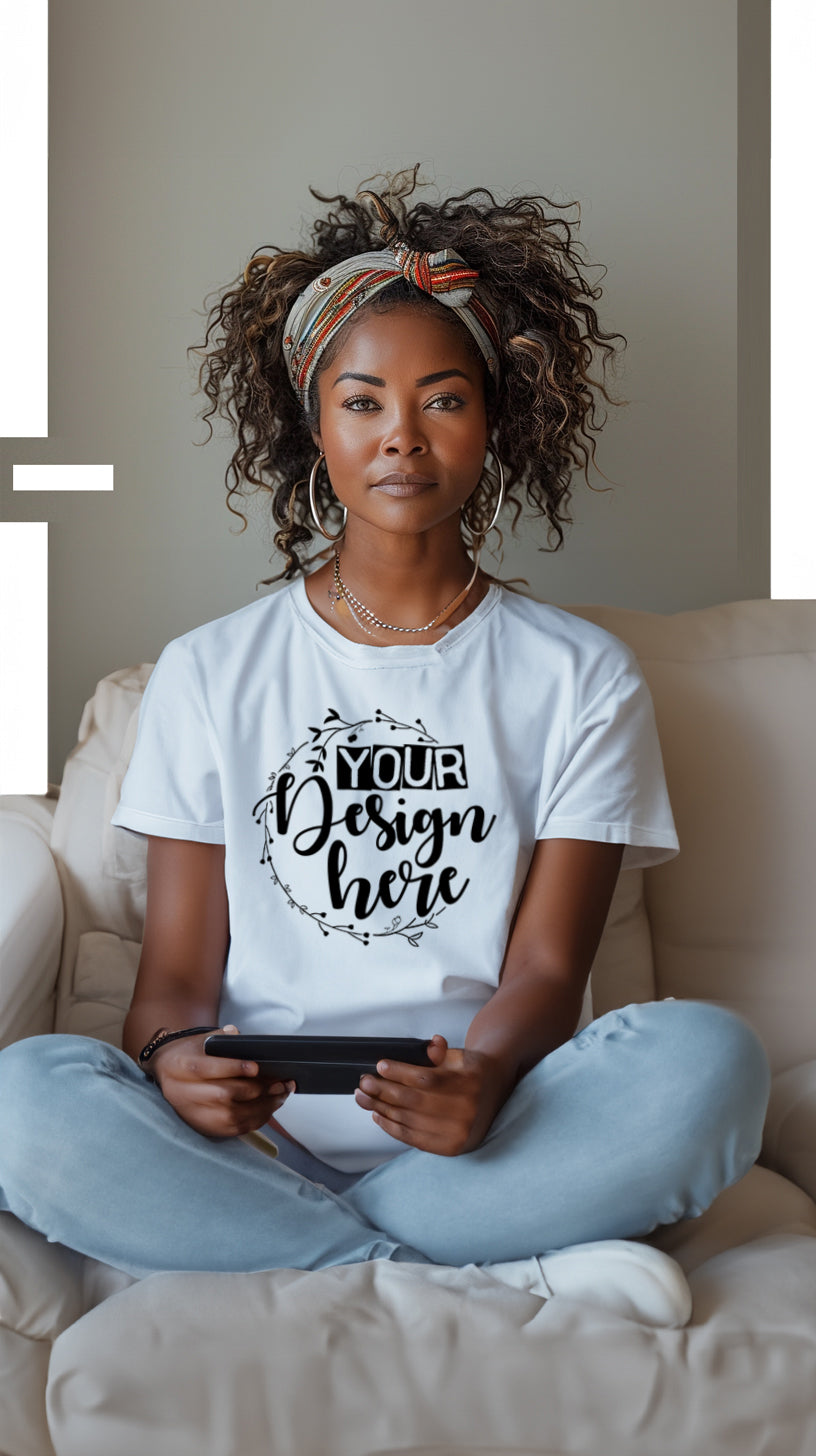 Casual Chic T-Shirt Mockup with Customizable Design Option