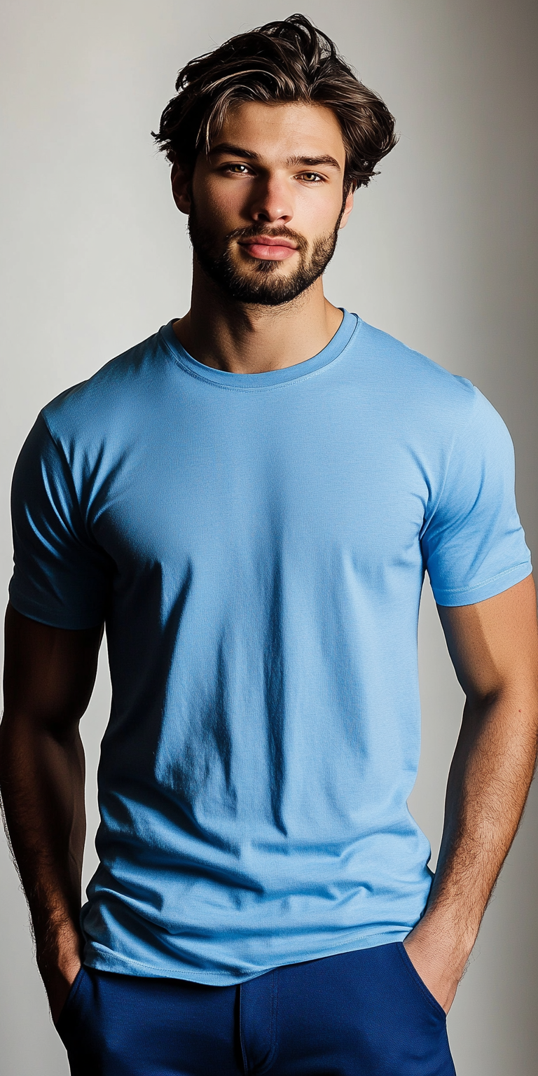 Classic Blue T-Shirt Mockup with Customizable Design Space