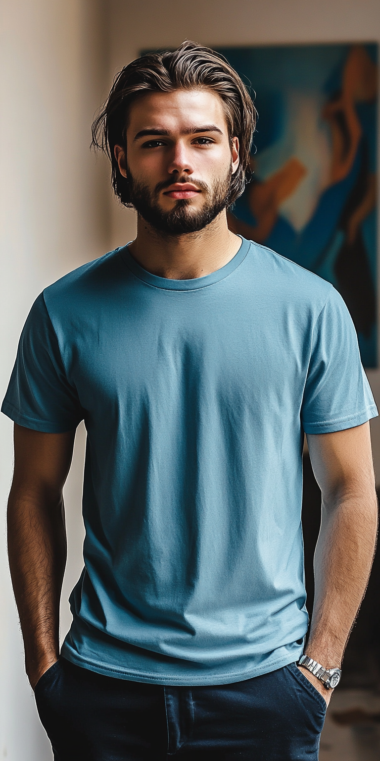 Stylish Blue T-Shirt Mockup with Customizable Design Area