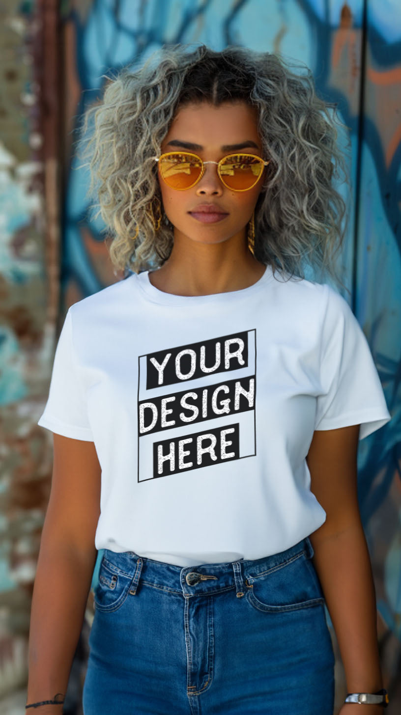 Urban Style White T-Shirt Mockup with Customizable Design Space