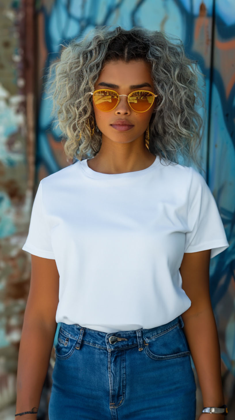 Urban Style White T-Shirt Mockup with Customizable Design Space