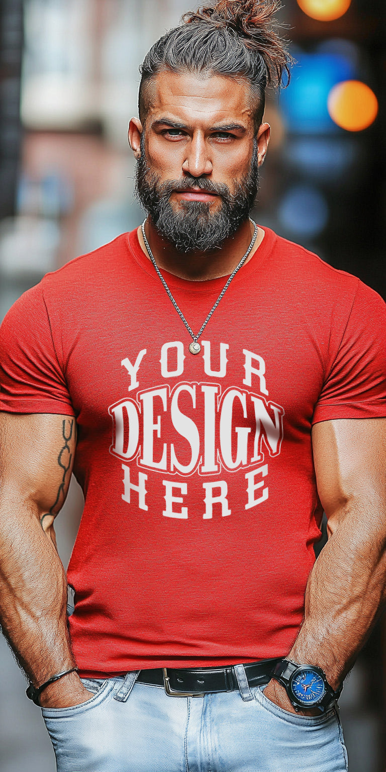 Bold Red T-Shirt Mockup with Customizable Design Area