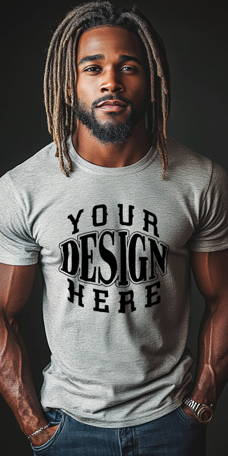 Modern Gray T-Shirt Mockup with Customizable Design for Digital Art