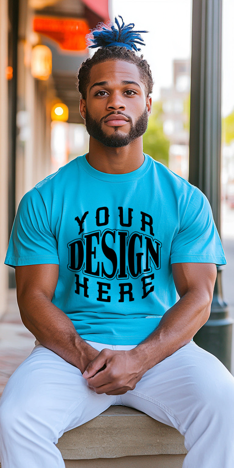 Modern Blue T-Shirt Mockup with Custom Design Space