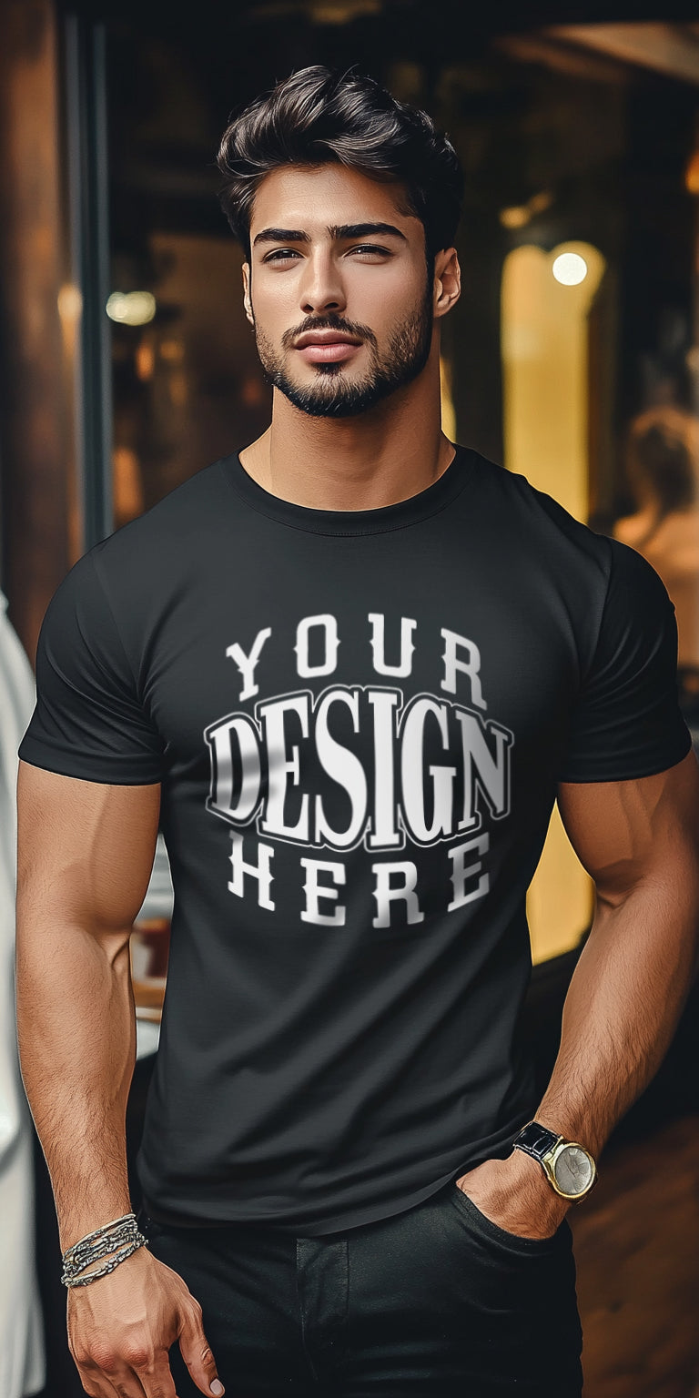 Minimalist Black T-Shirt Mockup with Custom Design Placeholder