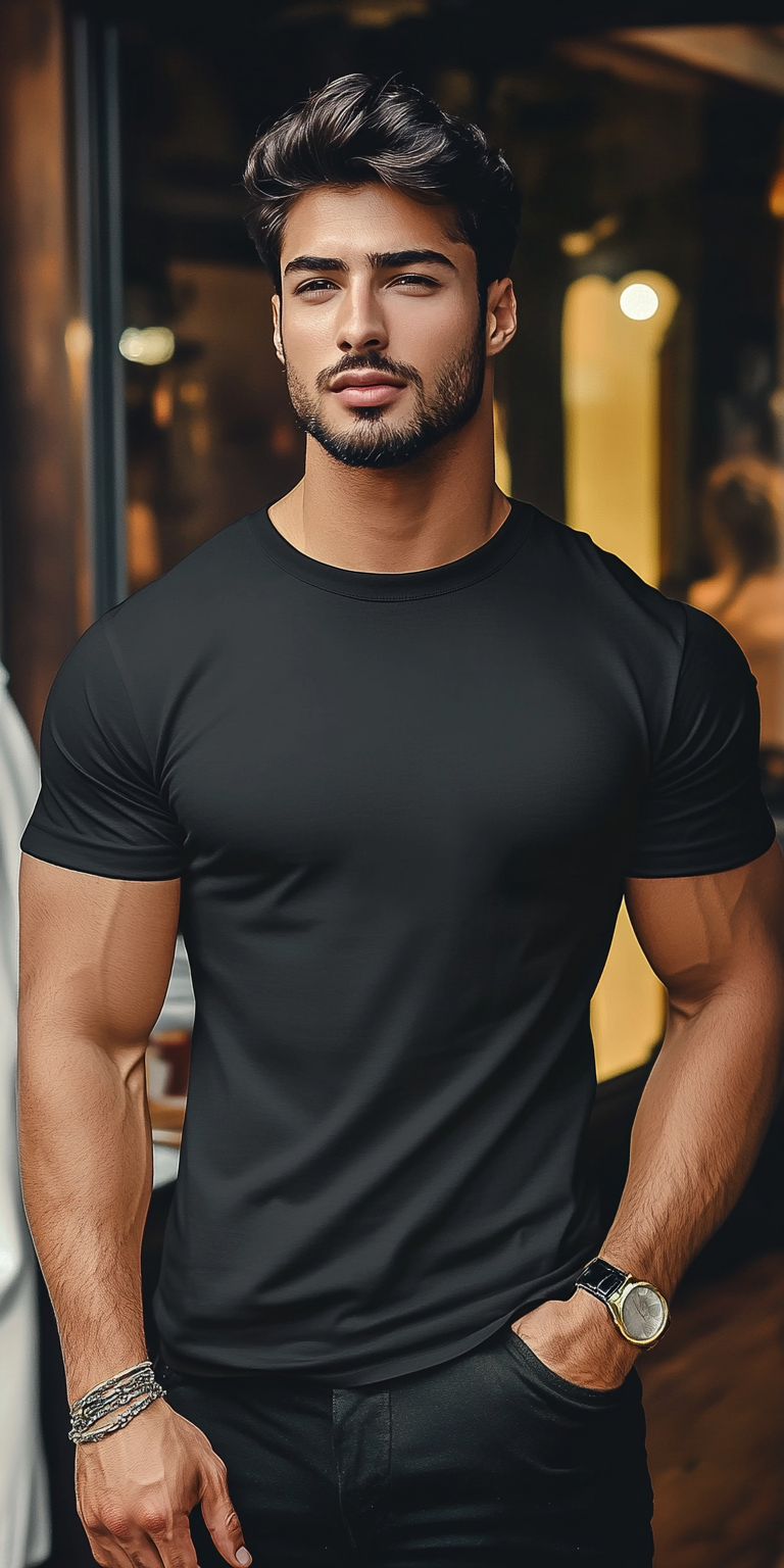 Minimalist Black T-Shirt Mockup with Custom Design Placeholder