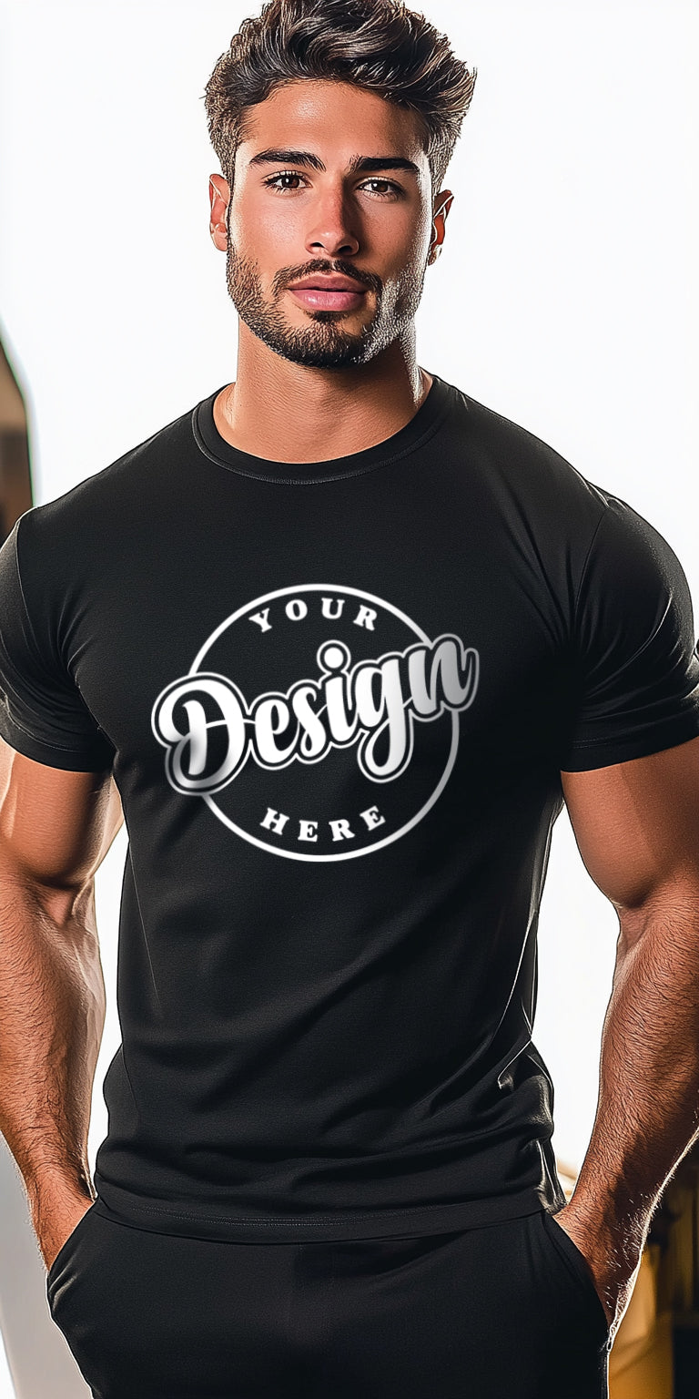 Elegant Black T-Shirt Mockup with Customizable Design Area