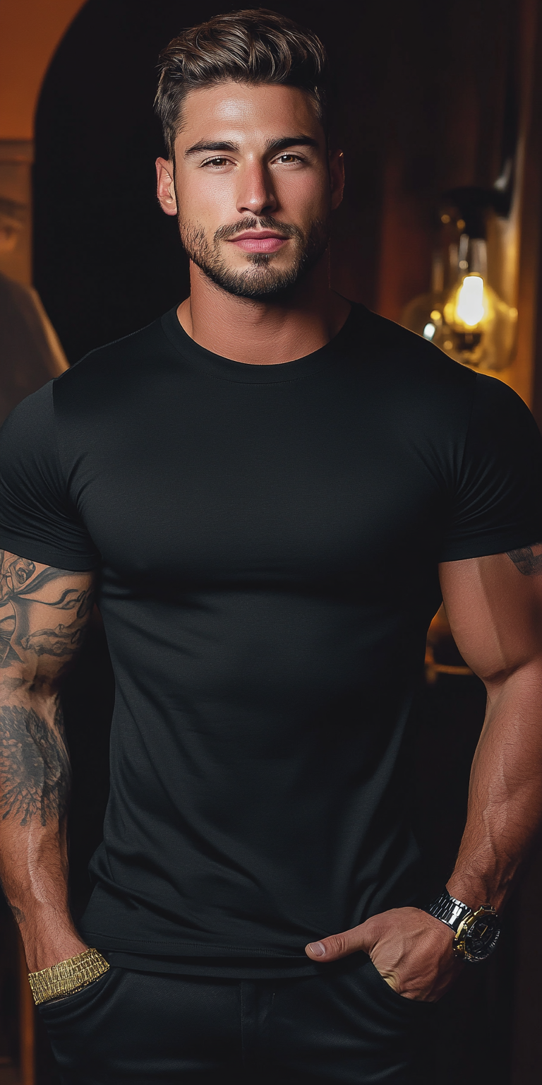 Modern Black T-Shirt Mockup with Customizable Design Area