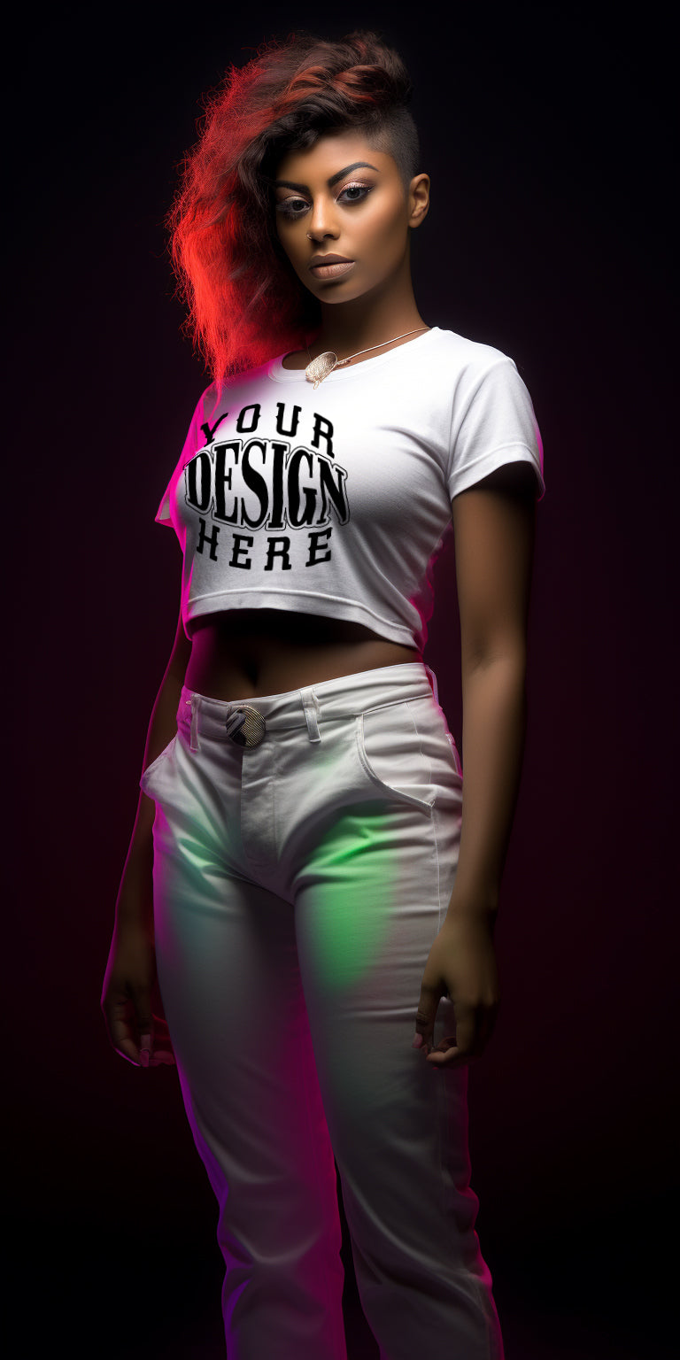 Neon Glow Fashion Portrait - Customizable T-Shirt Design