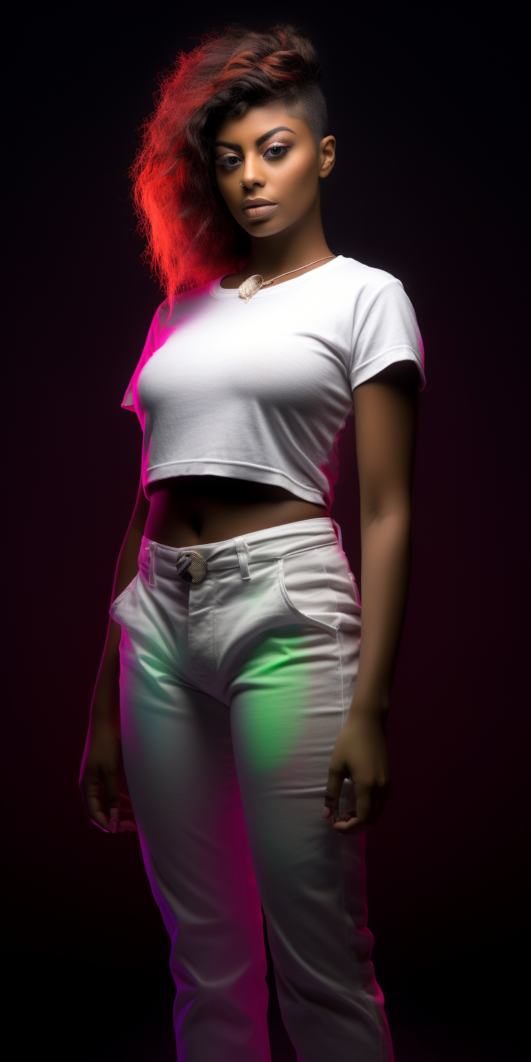 Neon Glow Fashion Portrait - Customizable T-Shirt Design