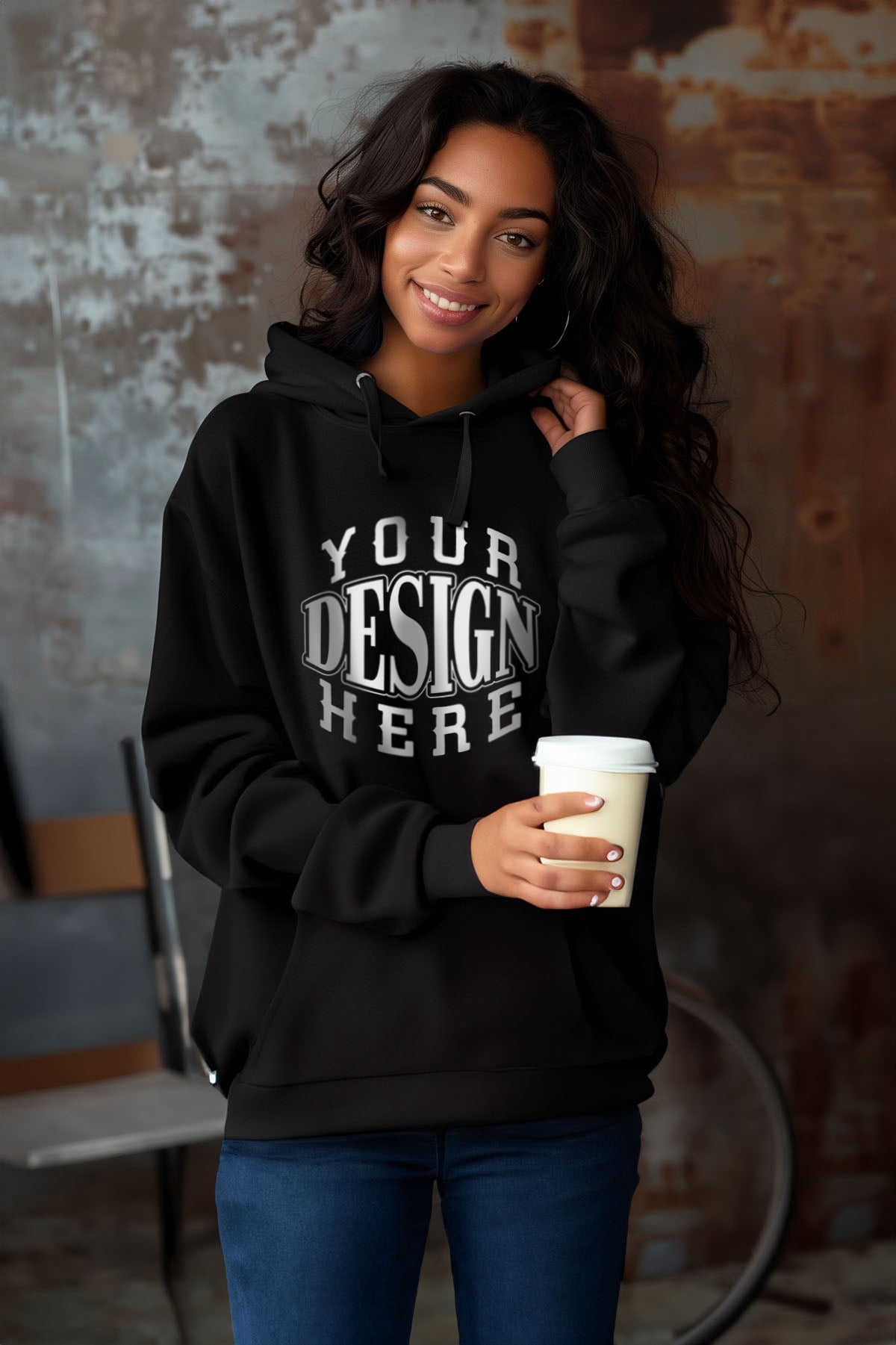 Cozy Black Hoodie Mockup Featuring Customizable Design