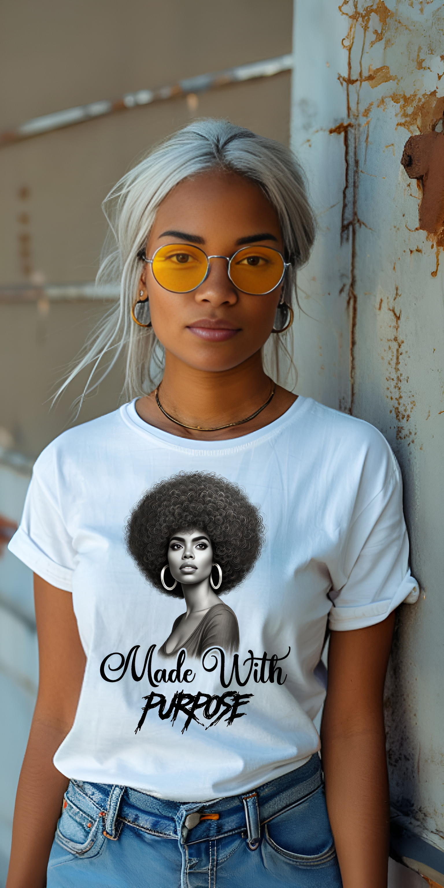 Made With Purpose – Monochrome Afro Art for Custom Apparel