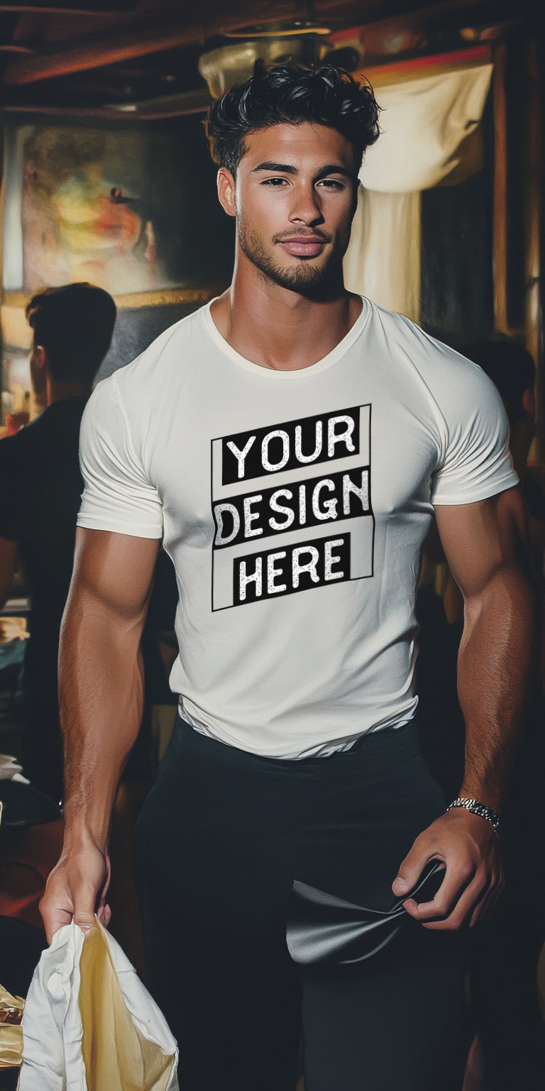 Handsome Young Man in a Stylish White T-Shirt Mockup