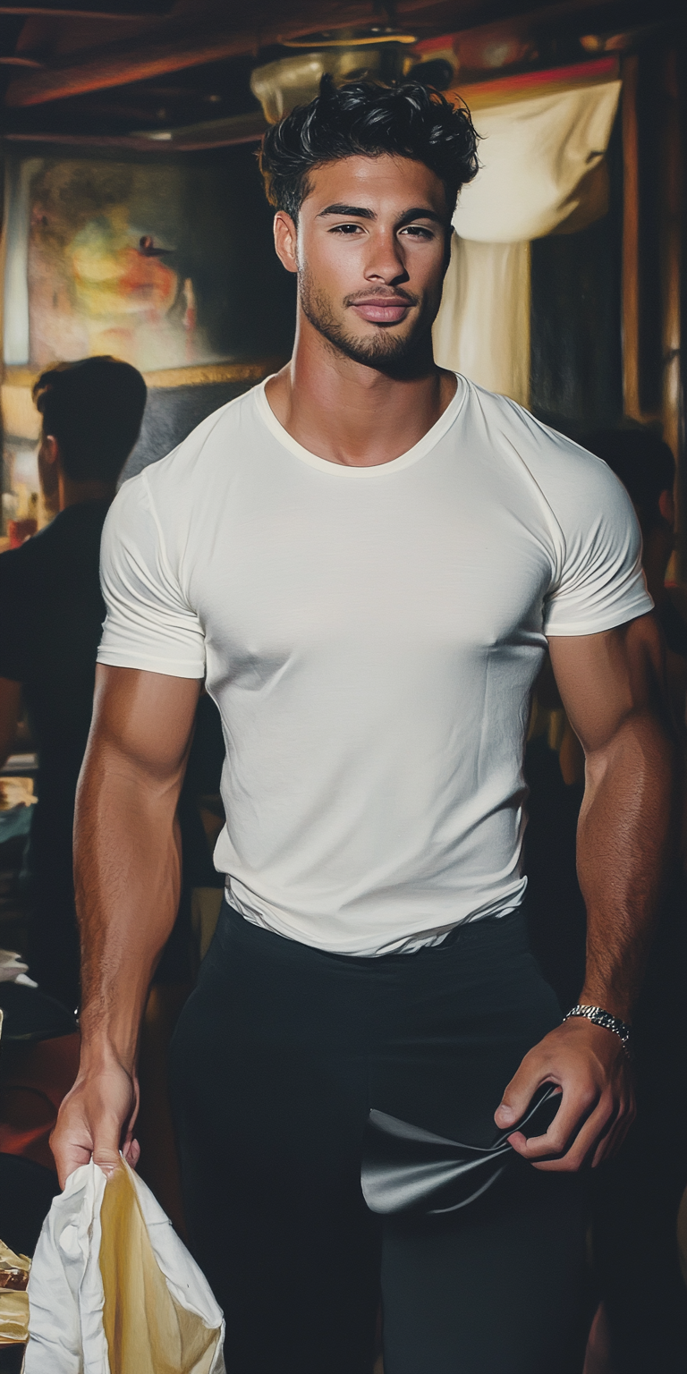 Handsome Young Man in a Stylish White T-Shirt Mockup