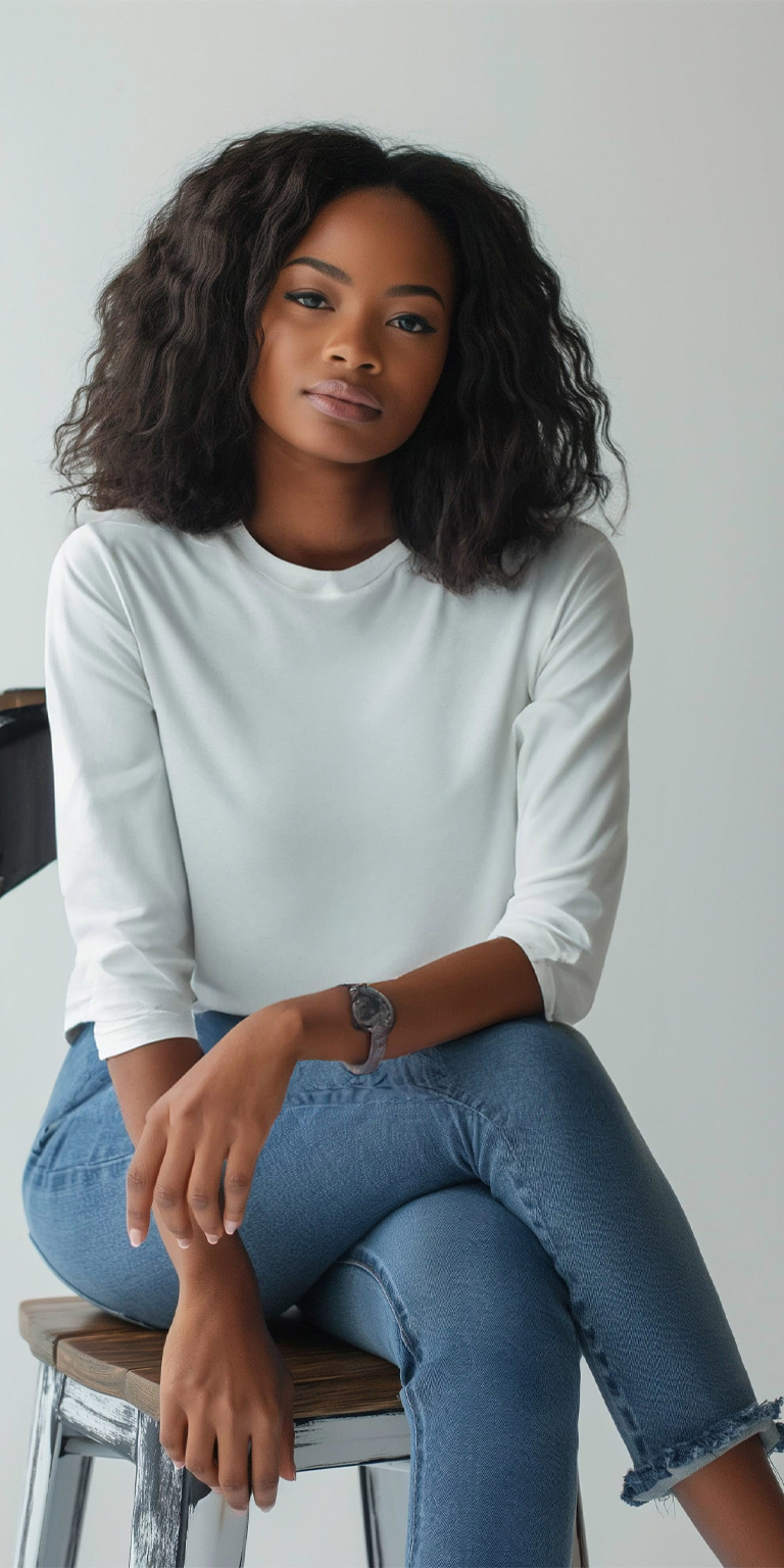 Portrait of a Young Woman in a Minimalist White Top