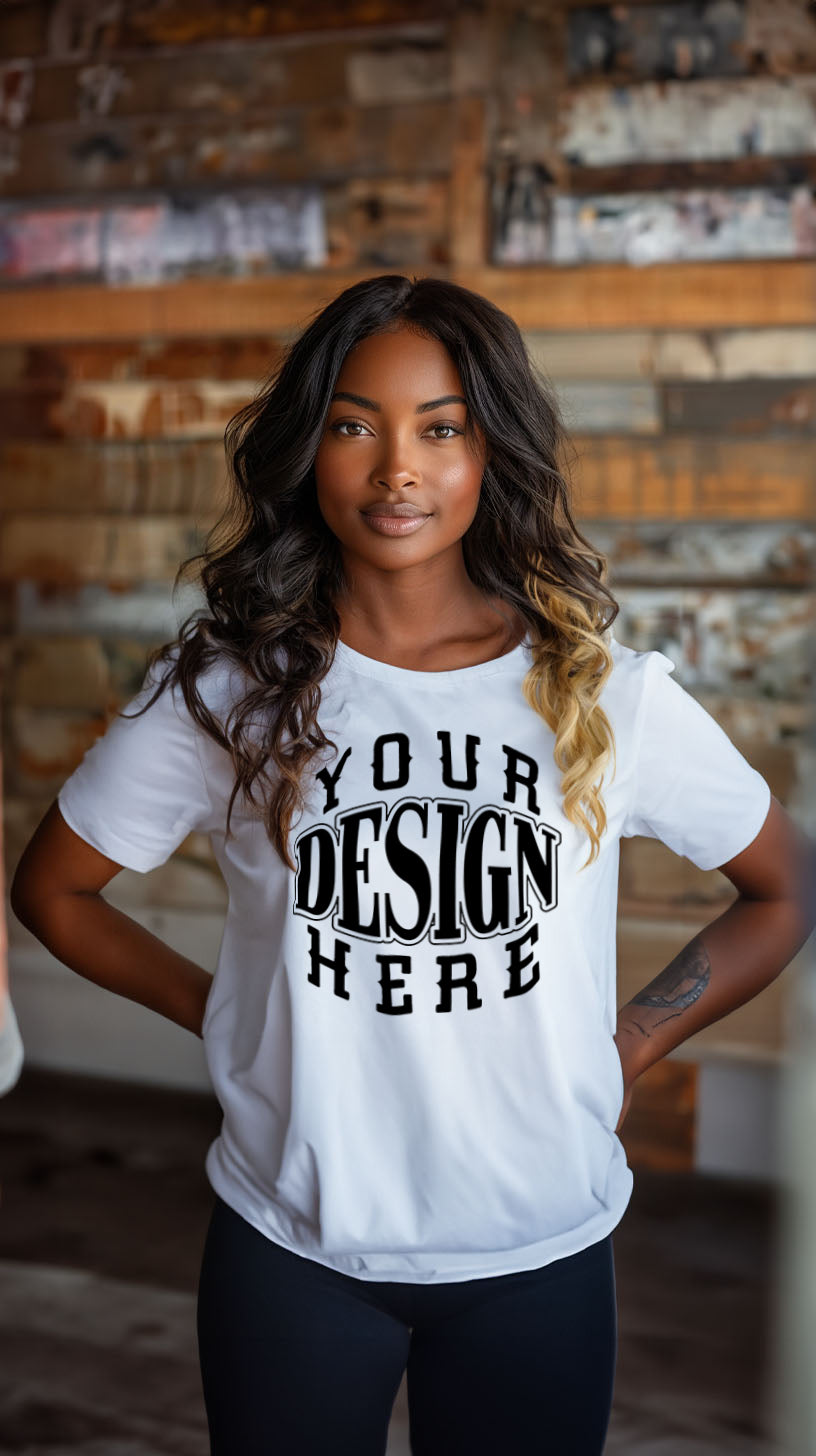 Confident City Chic - Digital T-Shirt Mockup with Customizable Design