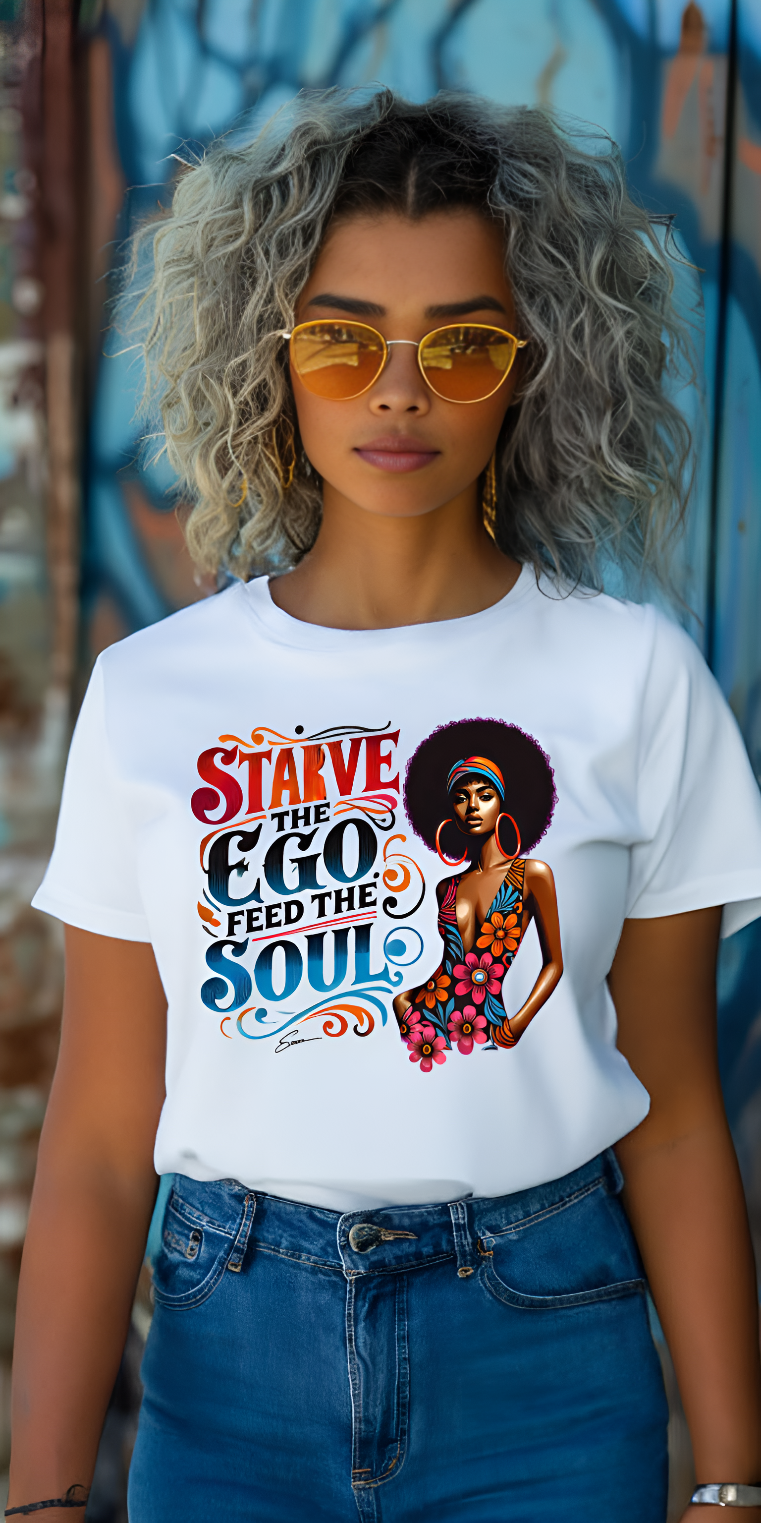 Starve the Ego, Feed the Soul – Vibrant Afro Art for Custom Apparel