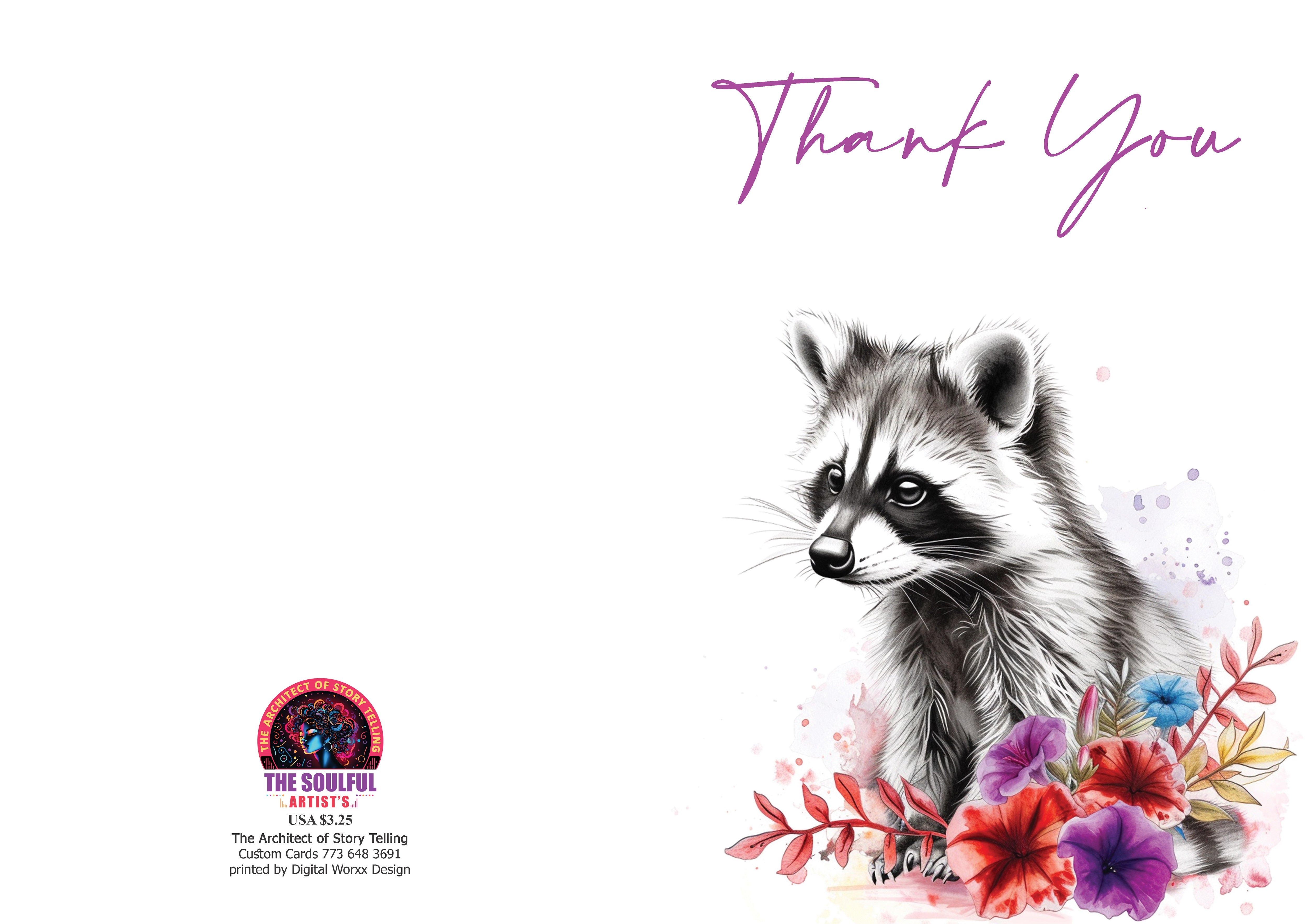 Watercolor Raccoon Thank You Cards - Digital Printable Set