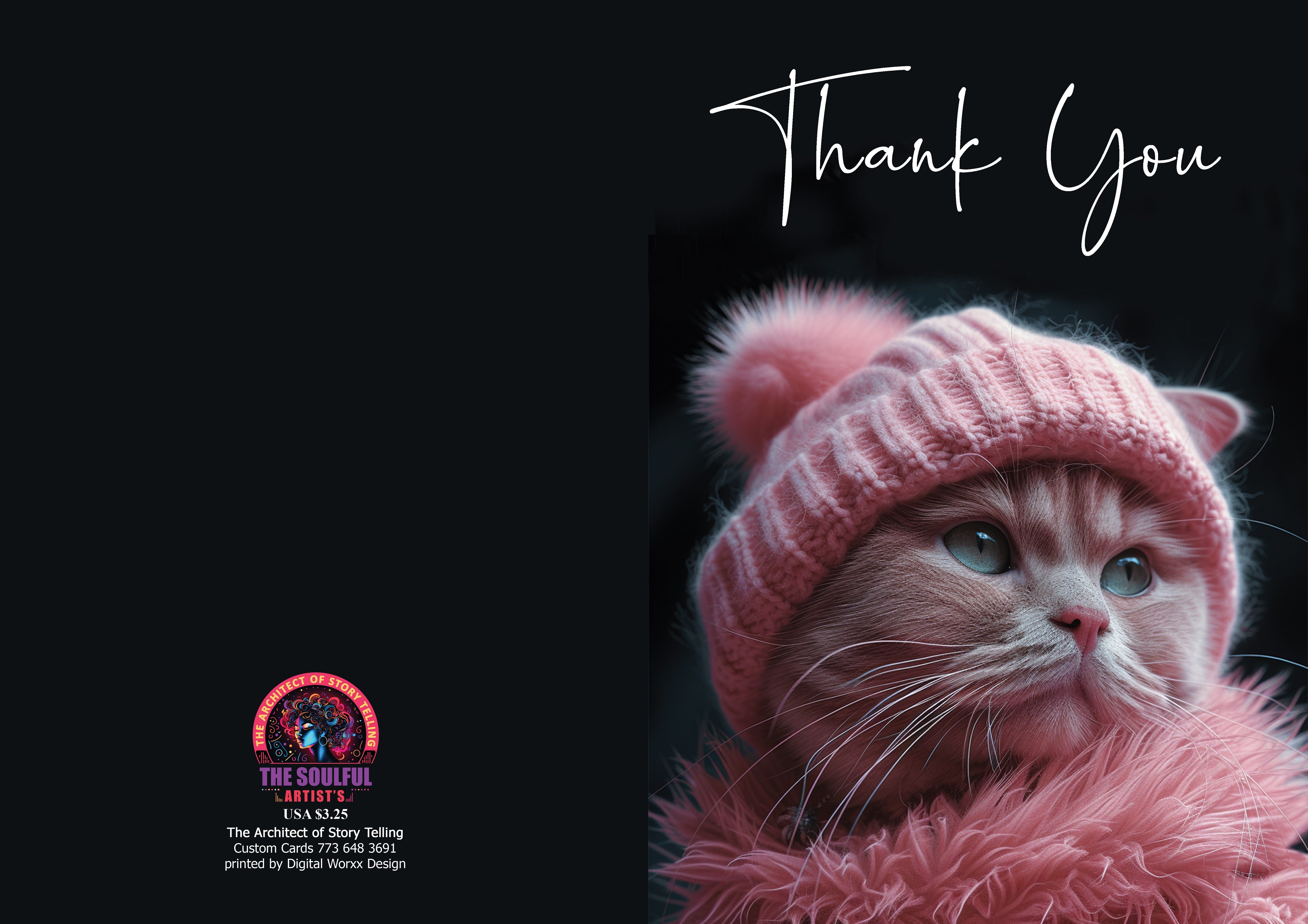 Cat Art "Thank You" Cards – Digital Art Set