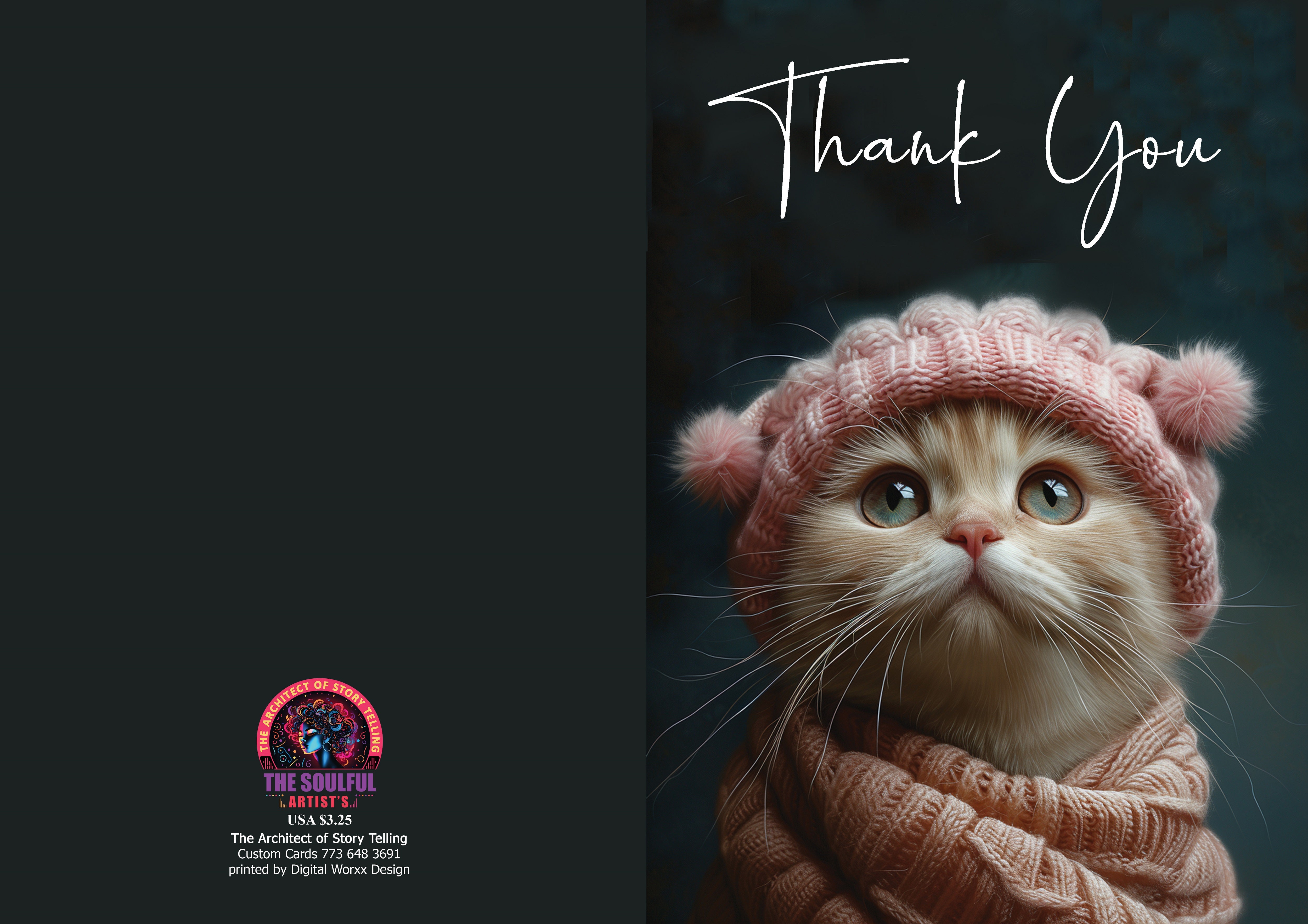 Cat Art "Thank You" Cards – Digital Art Set