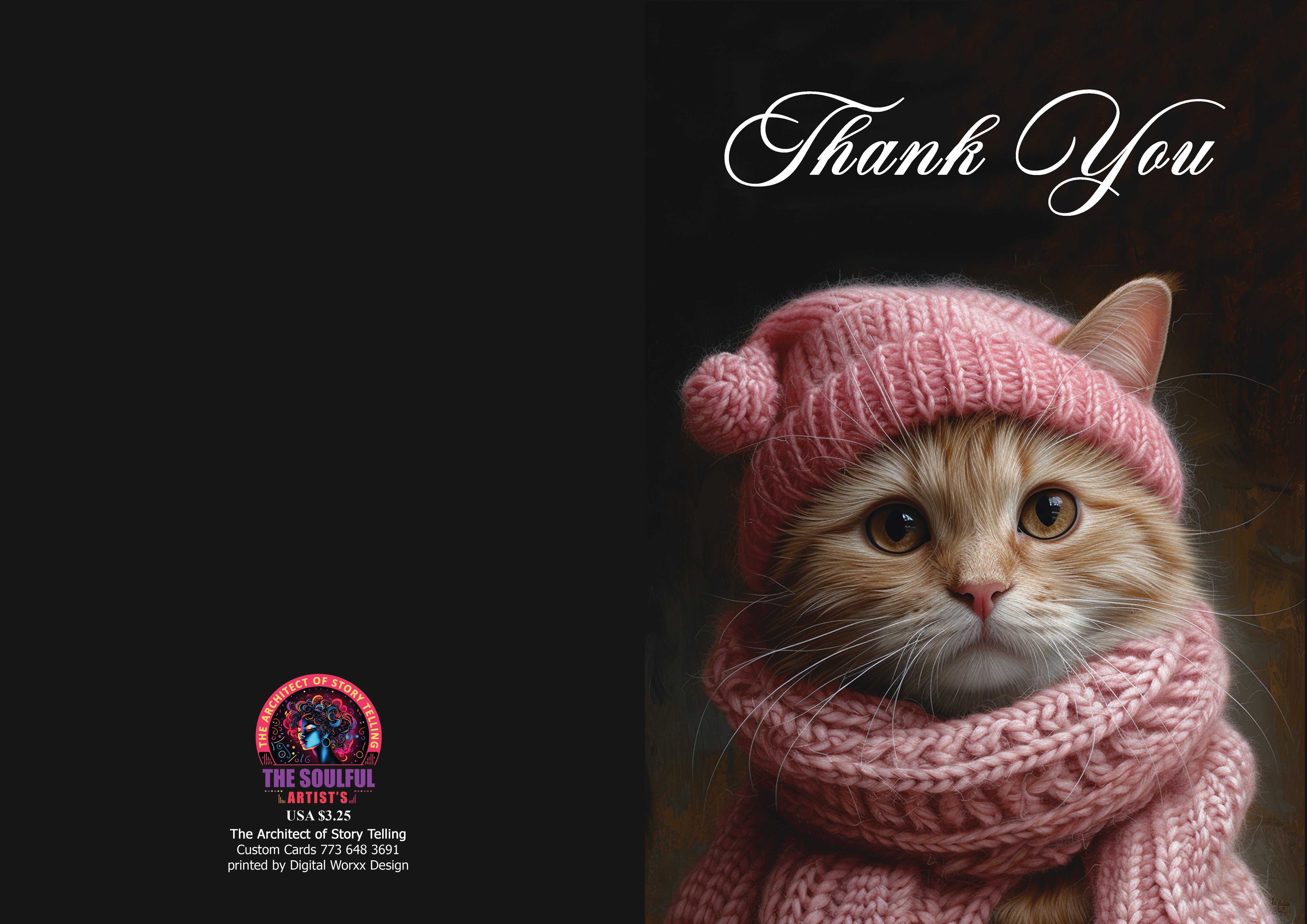 Cat Art "Thank You" Cards – Digital Art Set