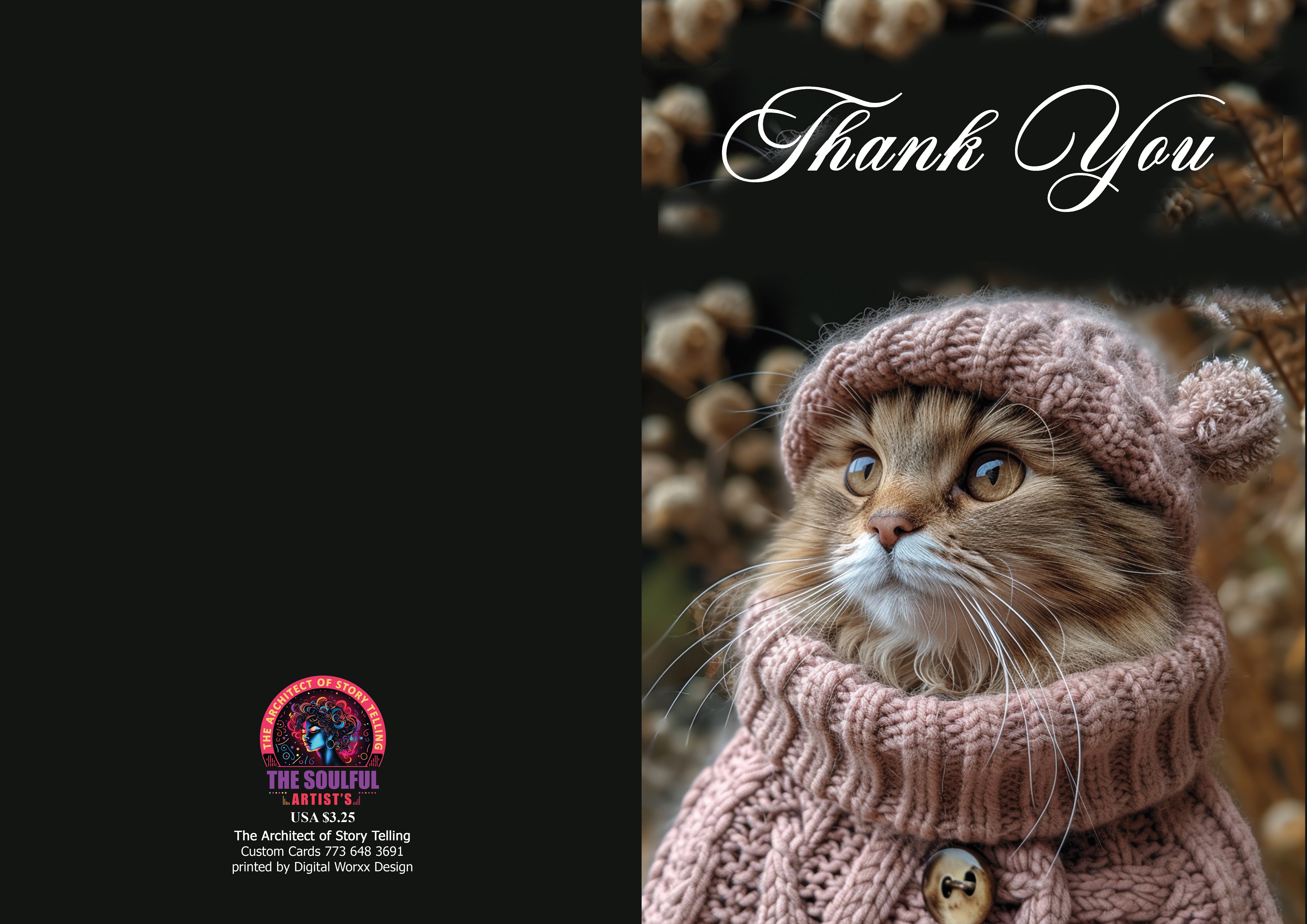 Cat Art "Thank You" Cards – Digital Art Set
