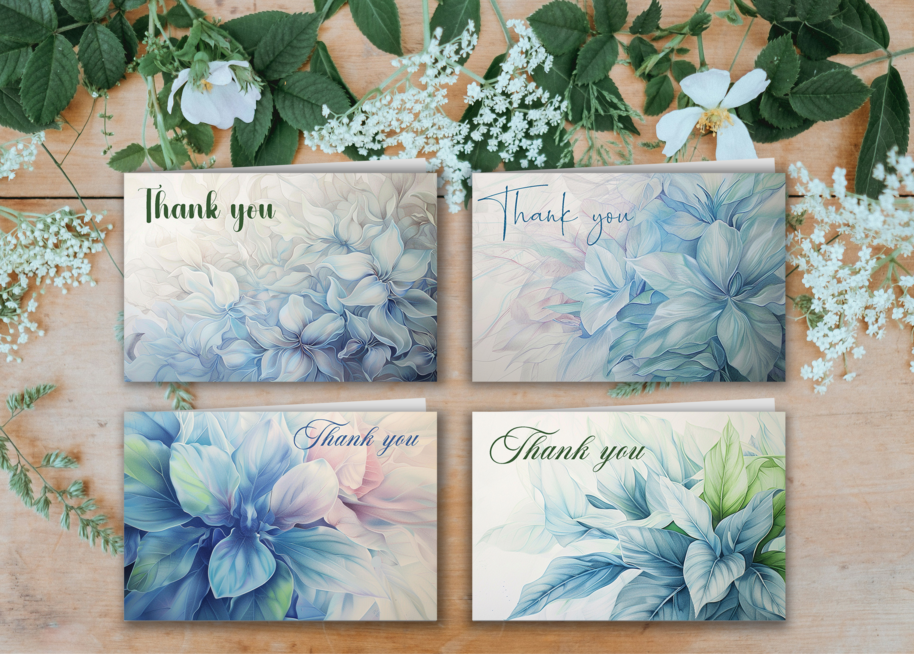 Dahlia Flower "Thank You" Cards – Digital Art Set