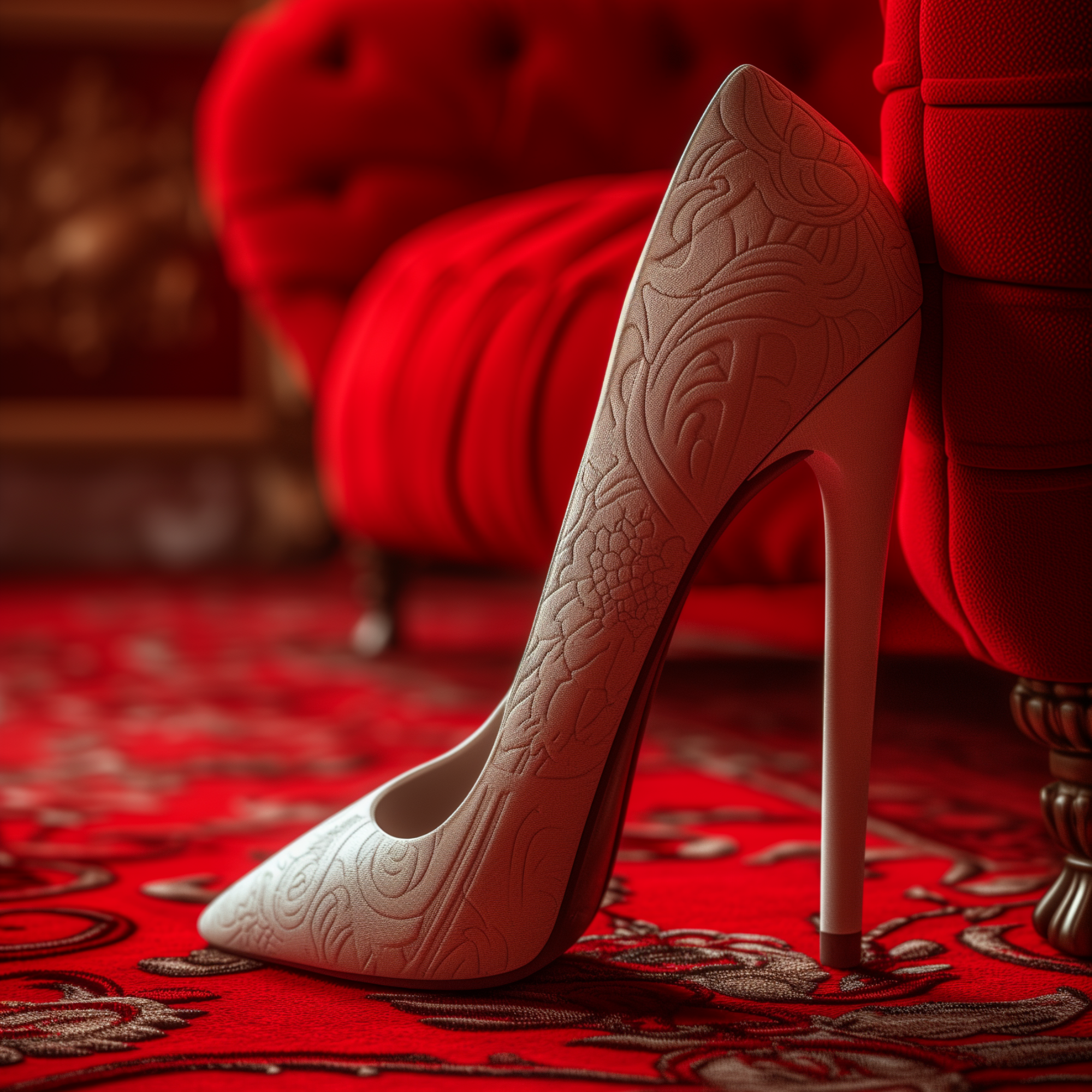 High heels close up photo in a red room Veryele - The Soulful Artists