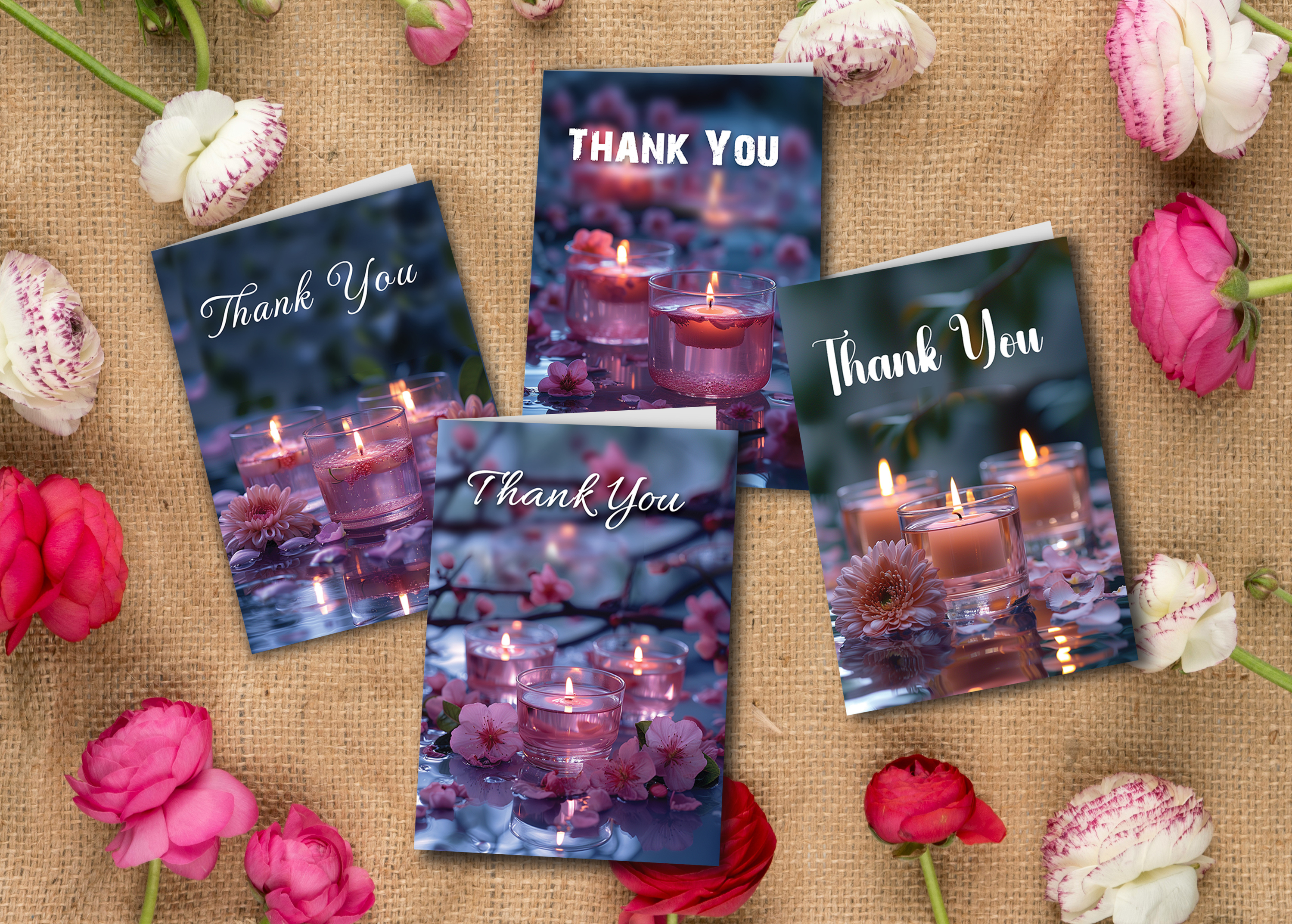 Elegant Candle "Thank You" Cards – Digital Art Set