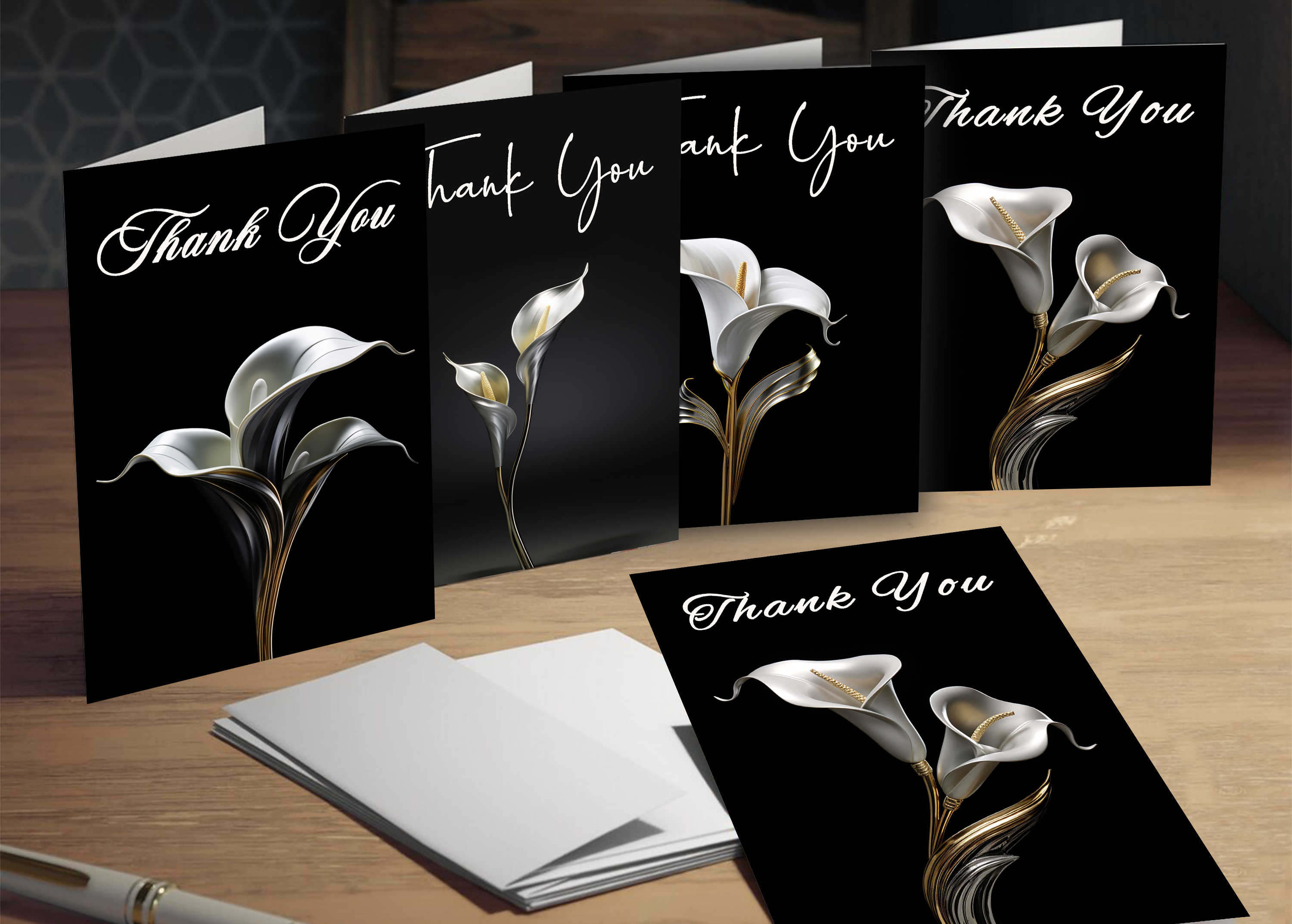 Floral "Thank You" Cards – Digital Art Set of 4