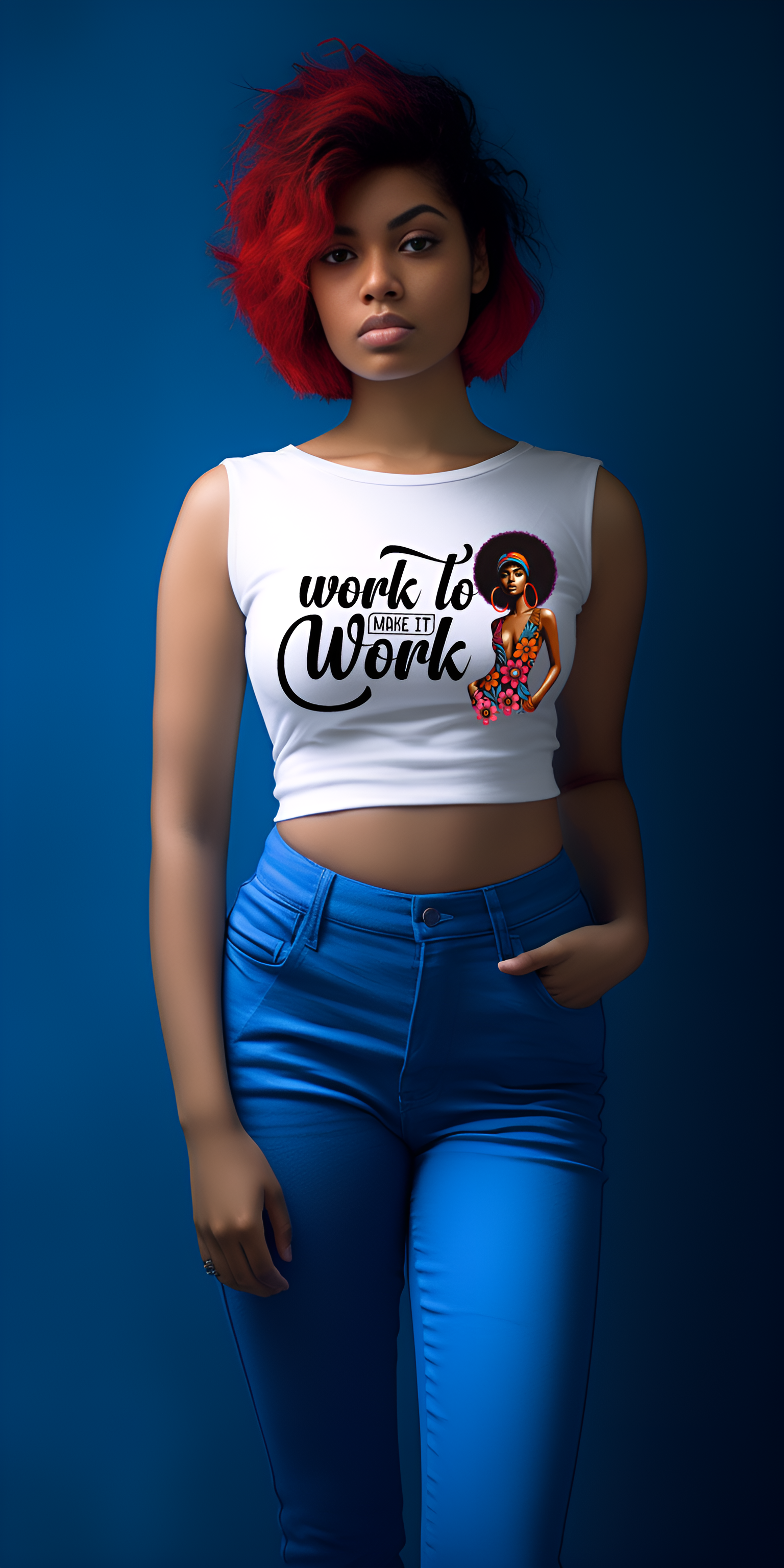 Work to Make It Work – Vibrant Afro Art for Motivational Apparel