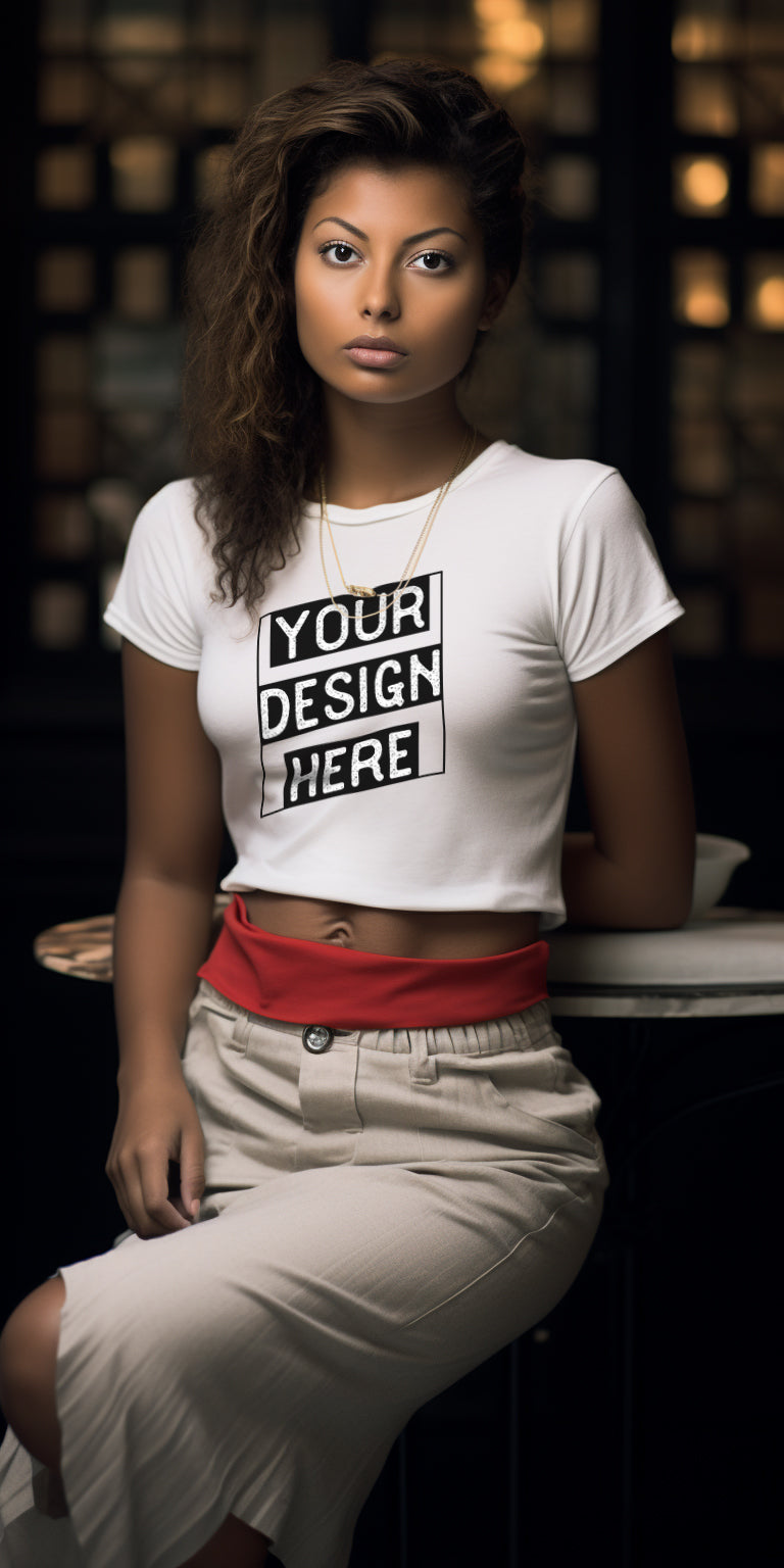 Urban Elegance: Customizable Crop Tee Digital Mockup – Modern Fashion Portrait