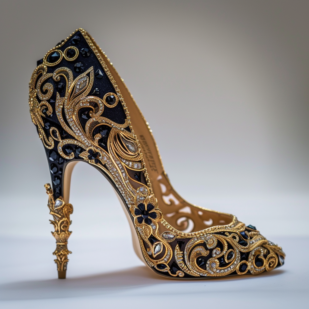 big dickcissels fancy high heels wedding heels in black and gold - The Soulful Artists