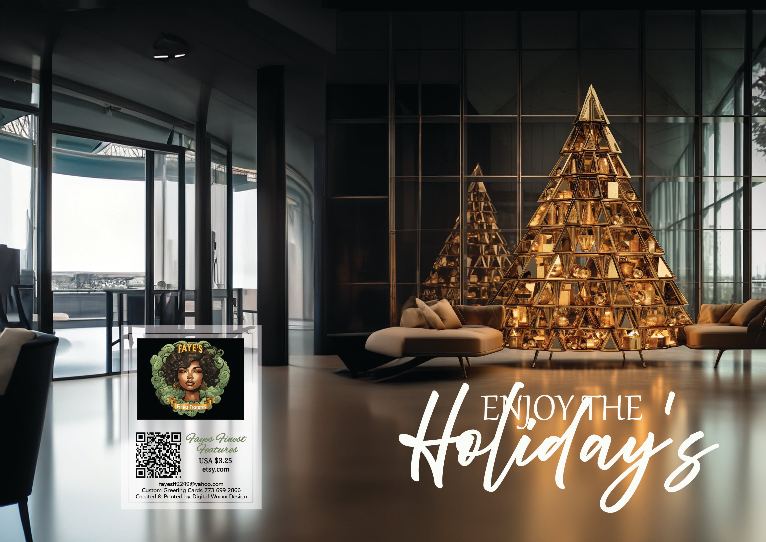 Golden Geometric Christmas Tree - Luxurious Digital Art Decor