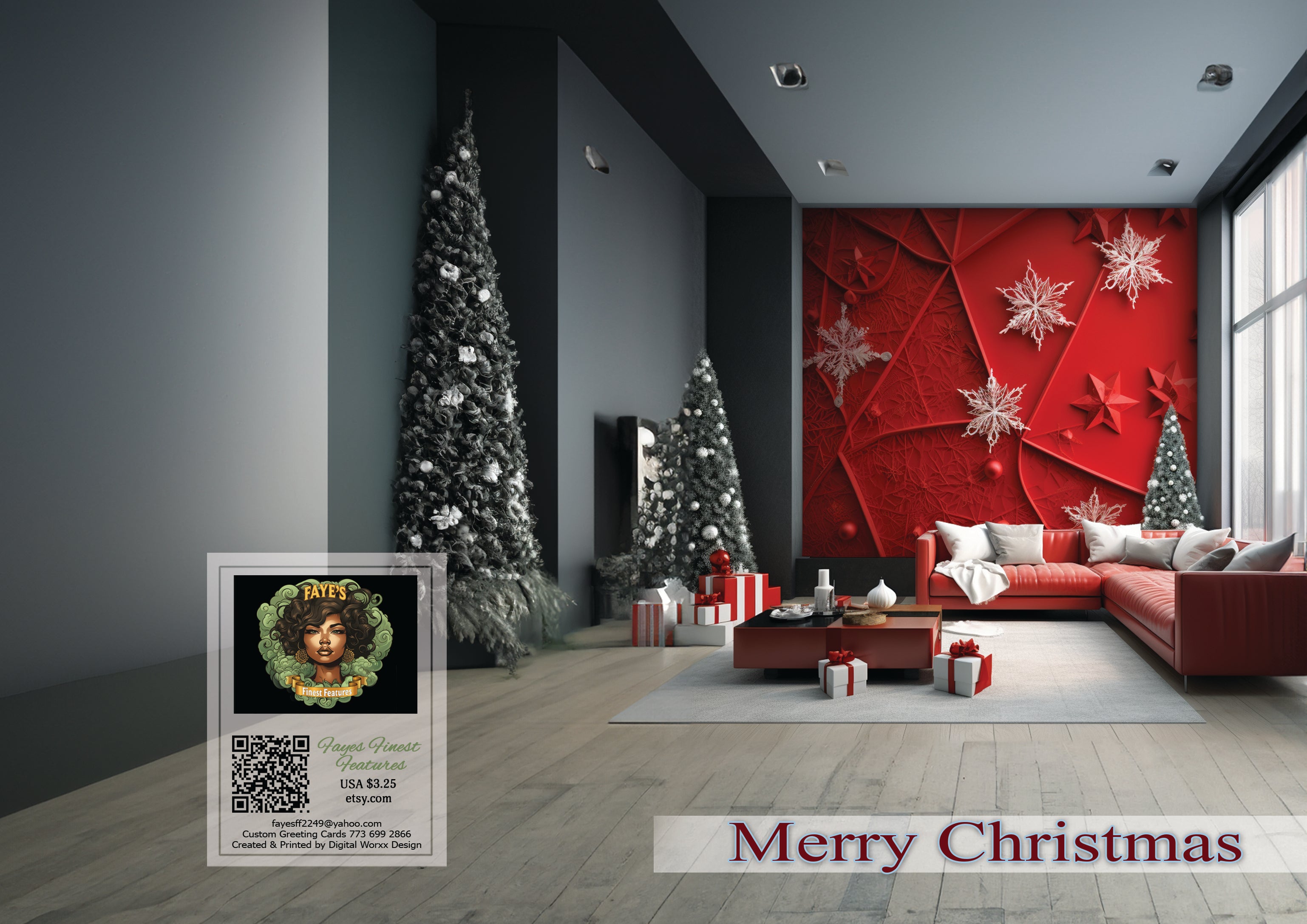 Modern Festive Living Room - Bold Holiday Digital Art Decor