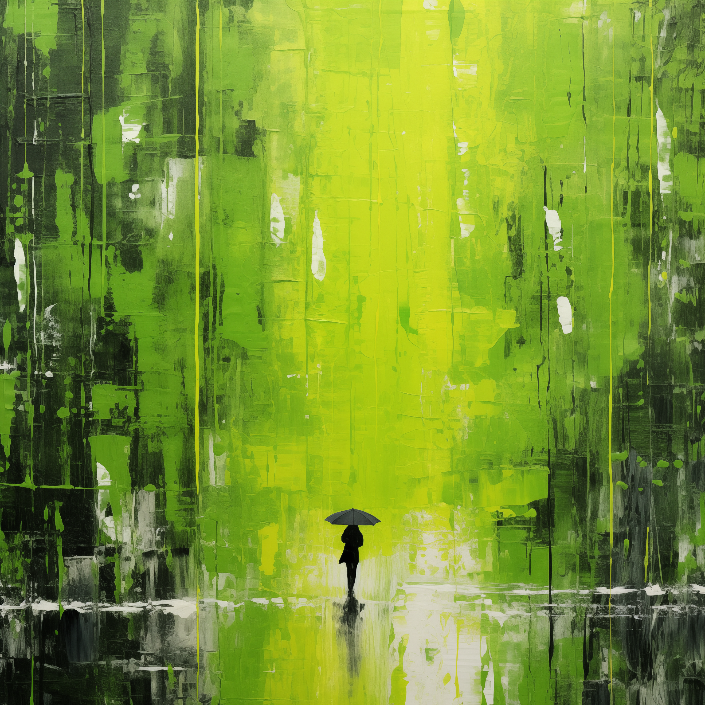 Verdant Reflection: Abstract Umbrella Silhouette Art