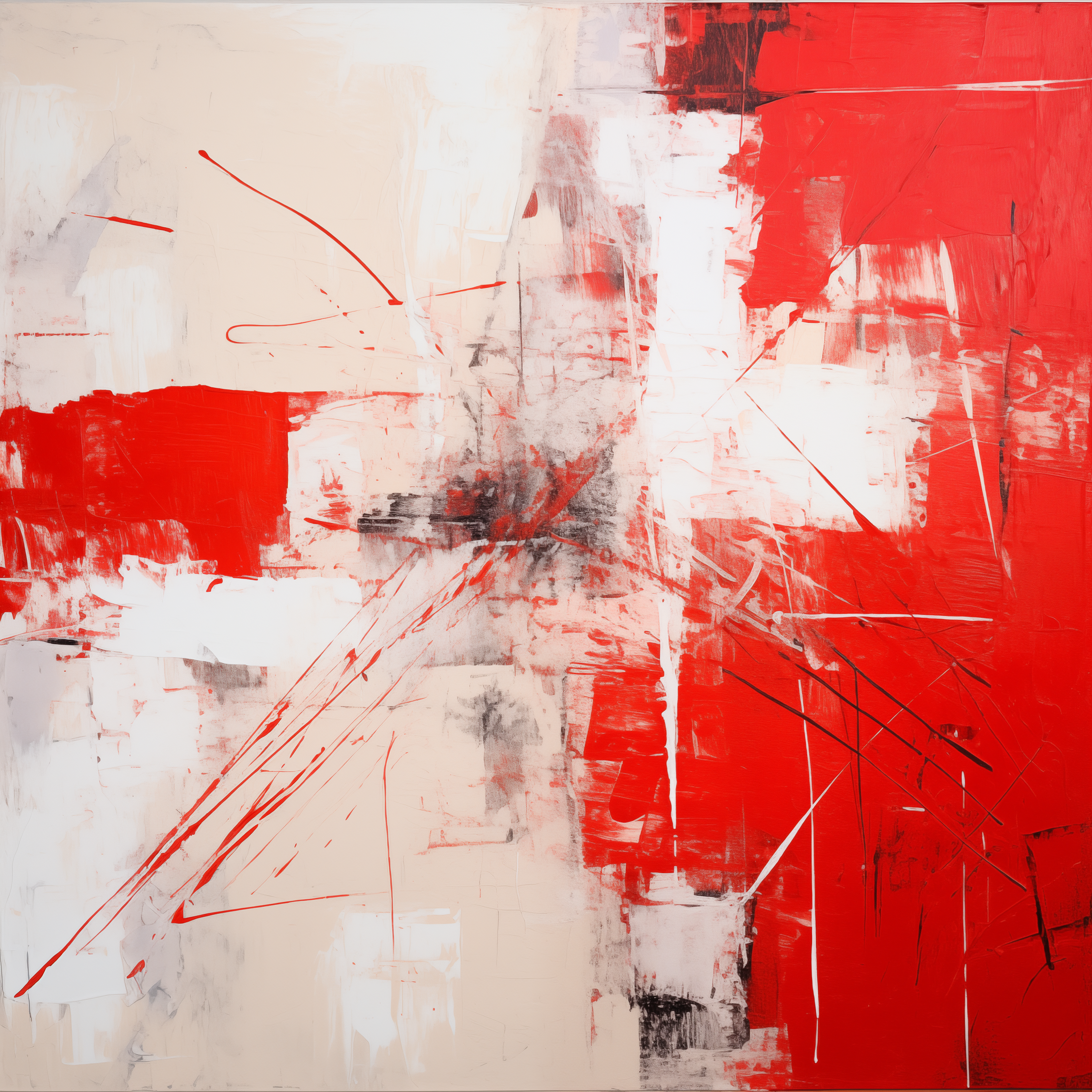 Dynamic Red and White Abstract Expressionist Art - Bold Strokes and Textured Layers - Digital Download