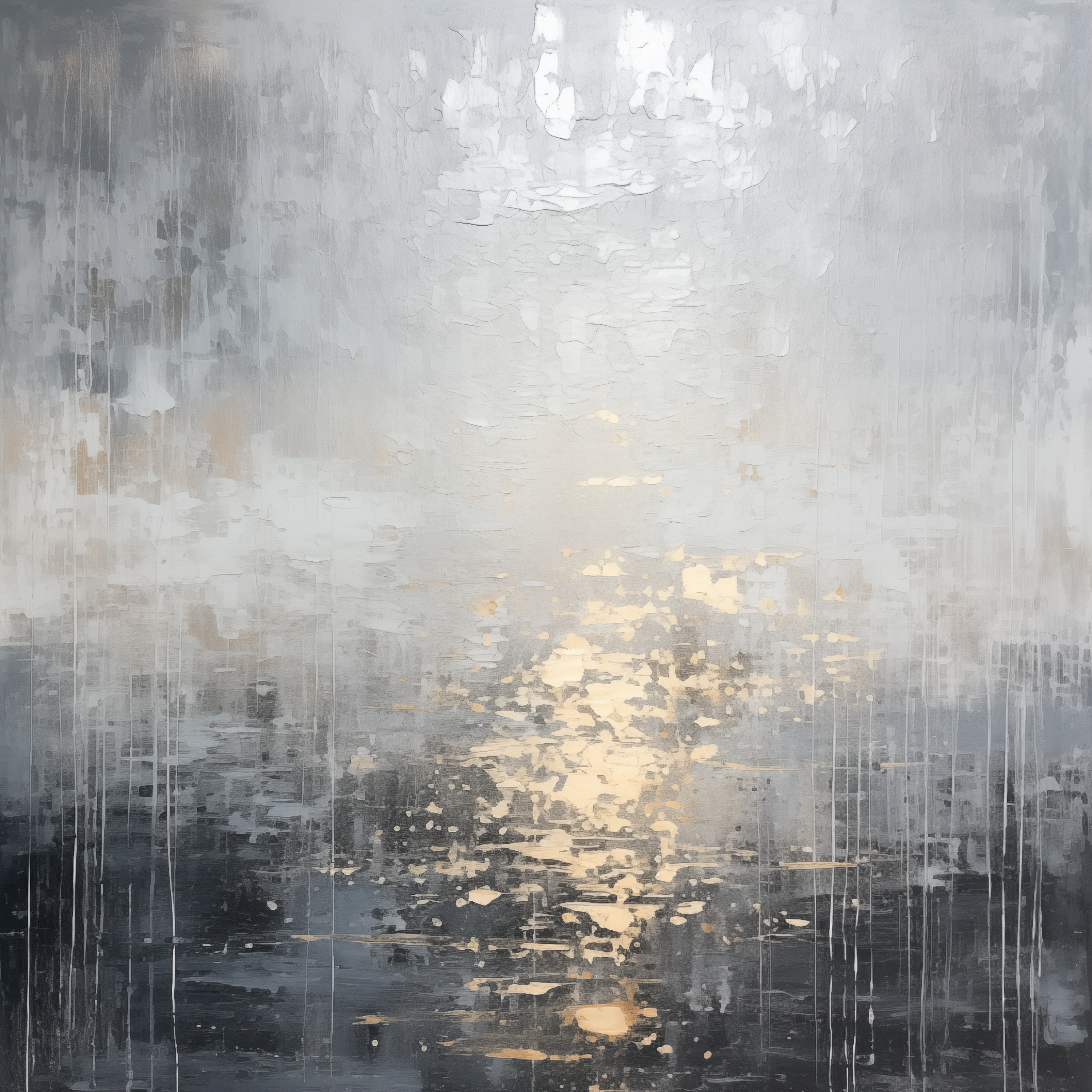 Golden Glow in Misty Gray Abstract Landscape - Tranquil Rainy Reflection - Digital Download