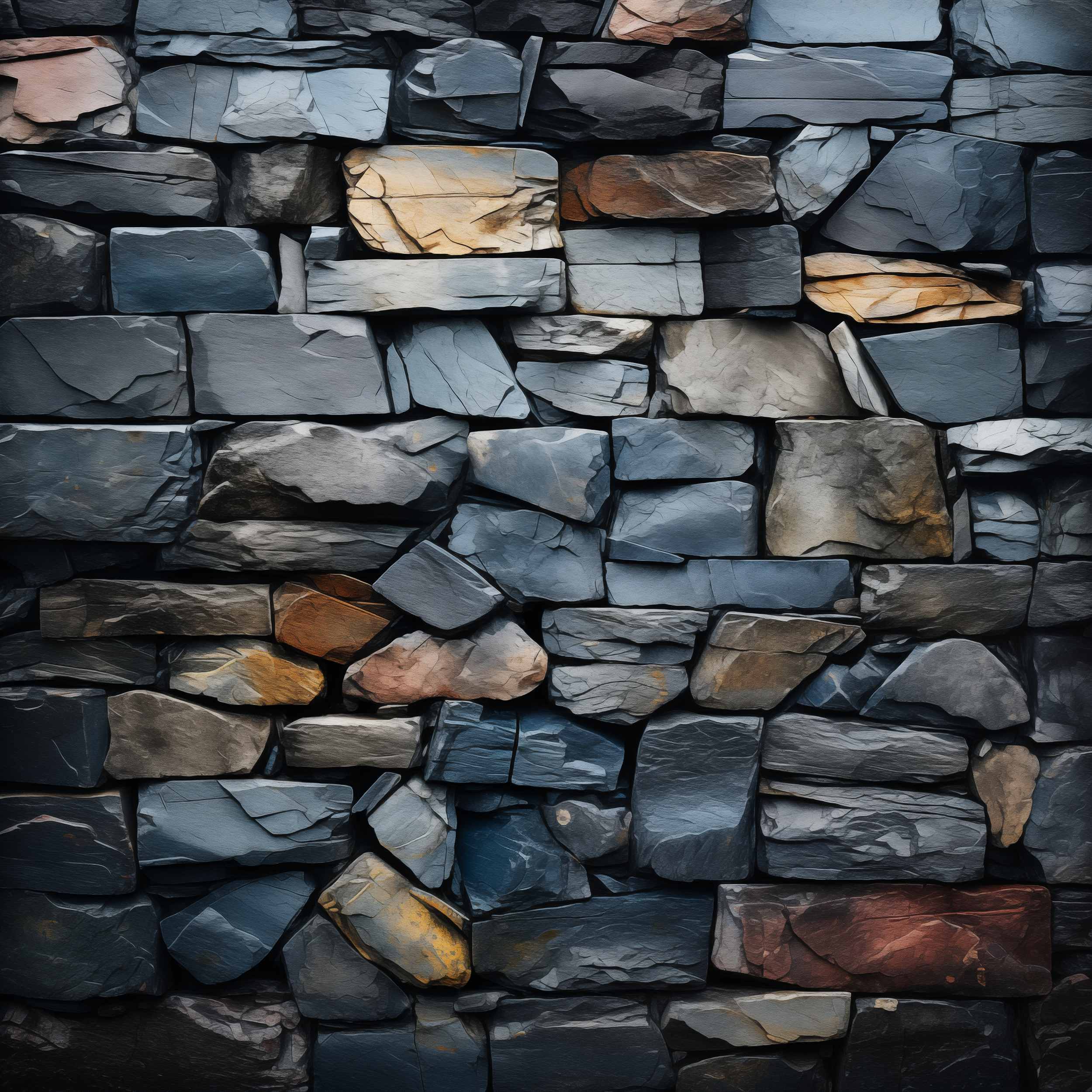 Natural Blue Stone Wall Texture Art - Rustic Rock Composition - Digital Download