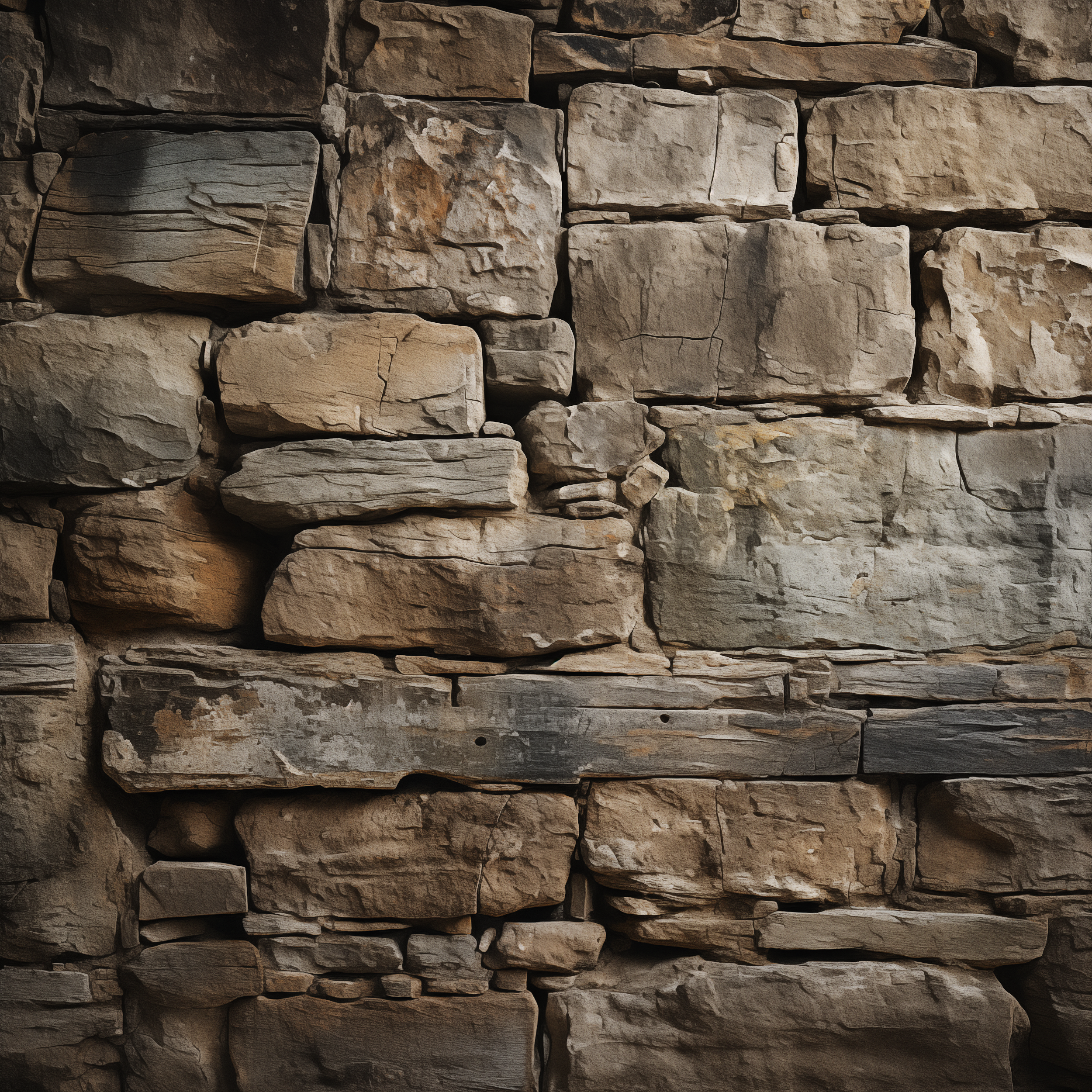 Rustic Stone Wall Texture Art - Earthy Natural Rock Composition - Digital Download