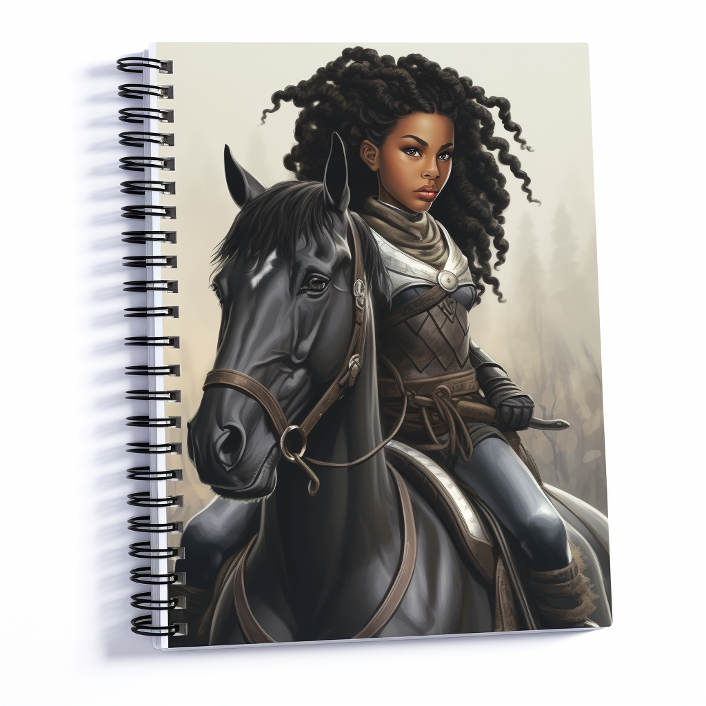 Beautiful black child with her Horse Art