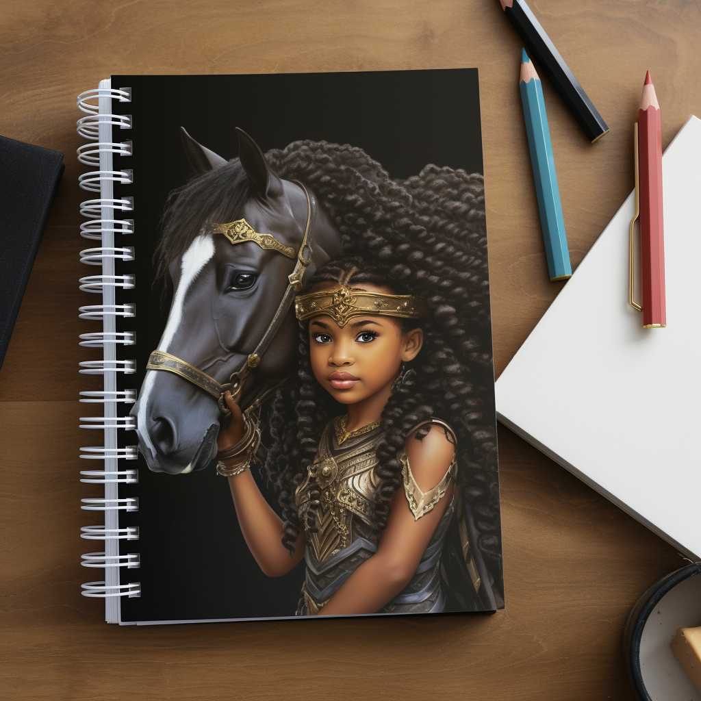 Beautiful black child with her Horse Art